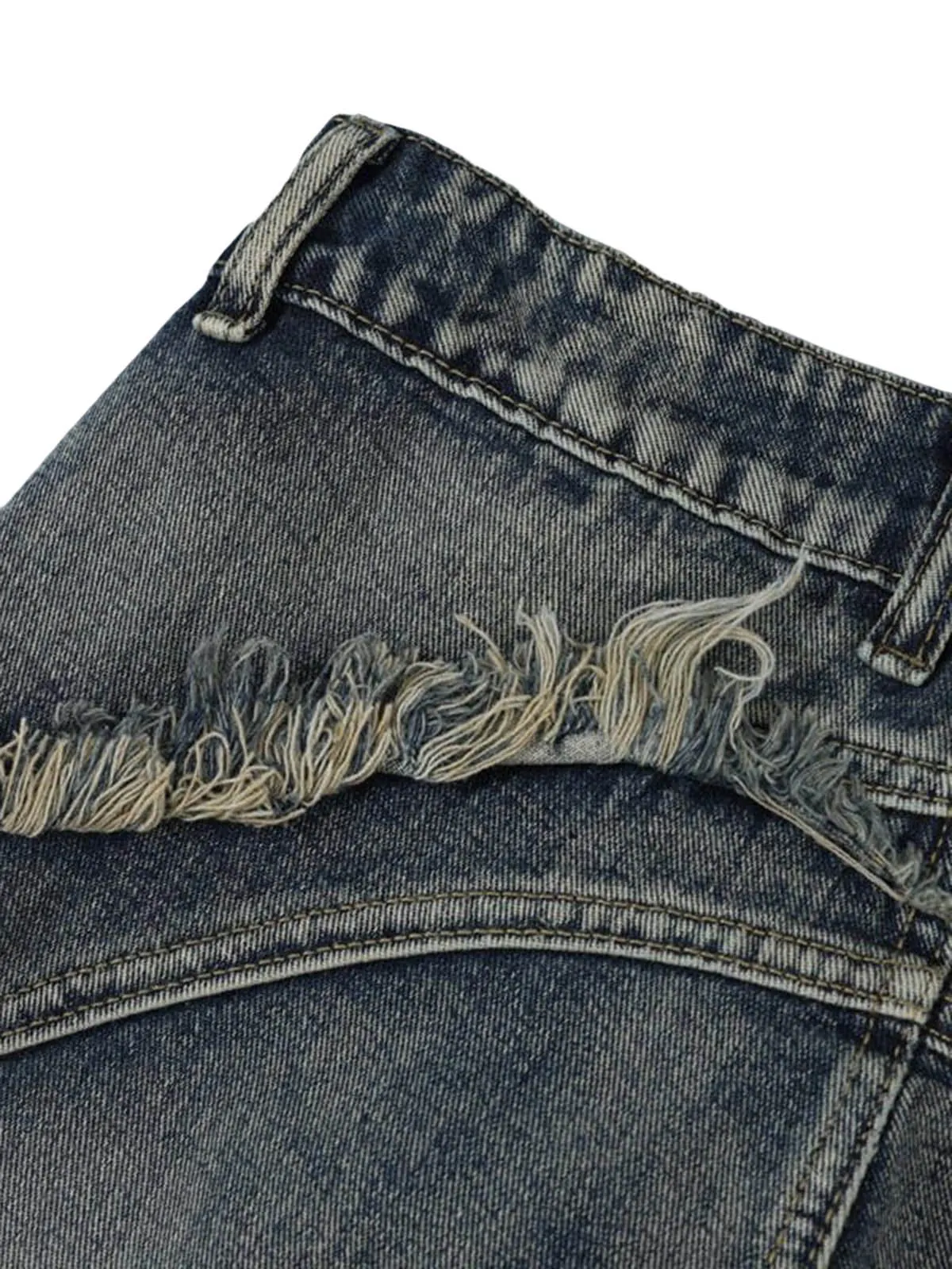 1984 Washed Side Pocket Raw Edge Baggy Jeans