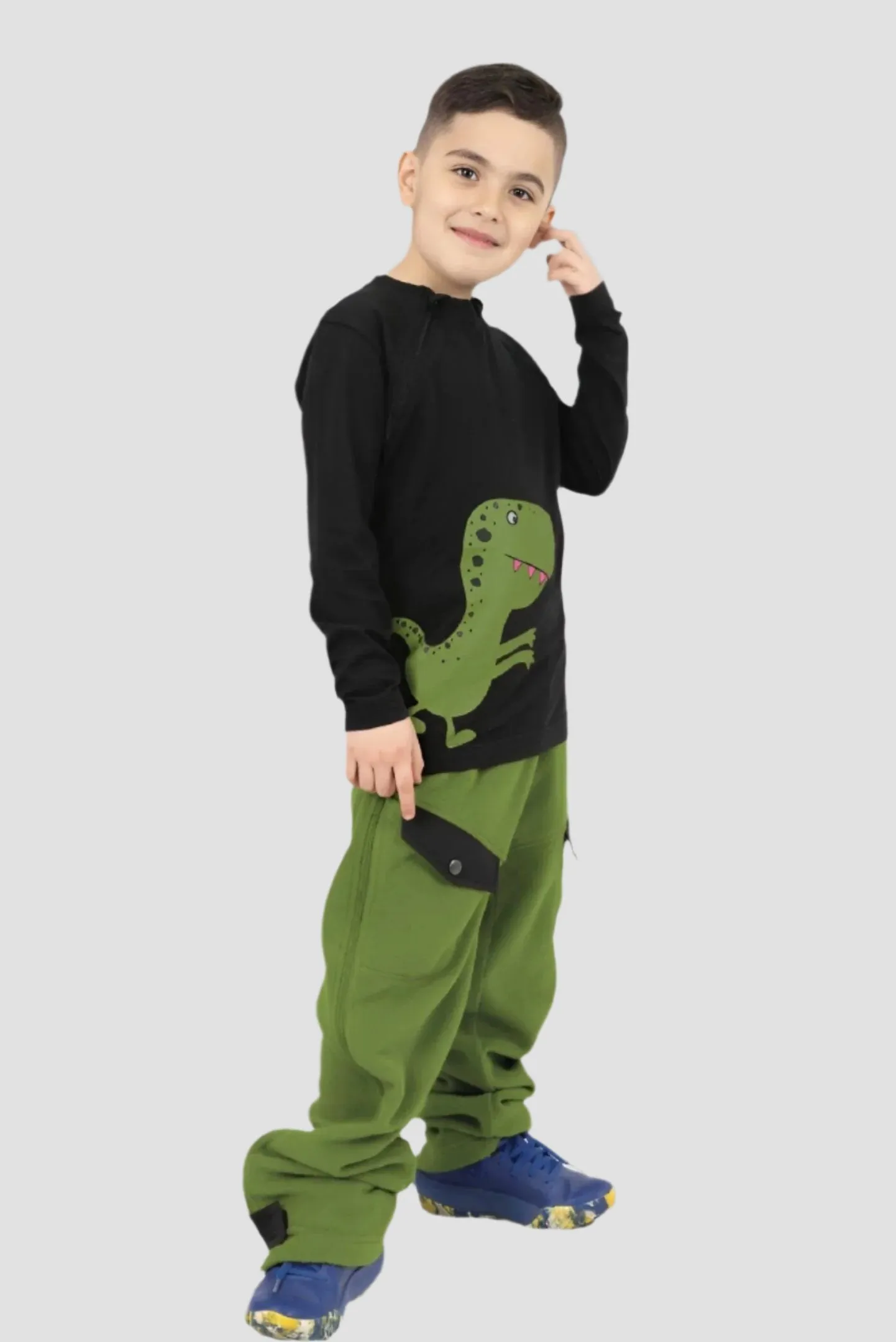 Adaptive Kids Dragon Print Jogger with Zippers for Easy Undressing