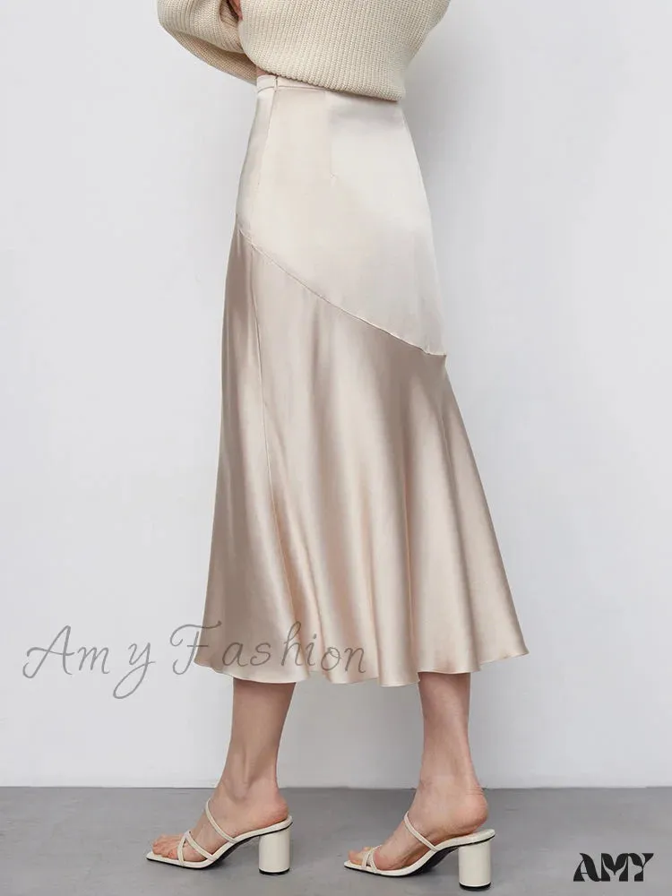 Amy Fashion - Chic Trumpet Satin Silky Skirt