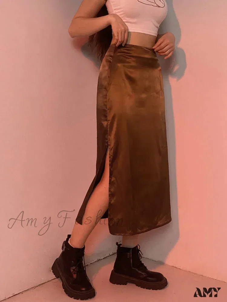 Amy Fashion - Vintage Brown High Waist Skirt