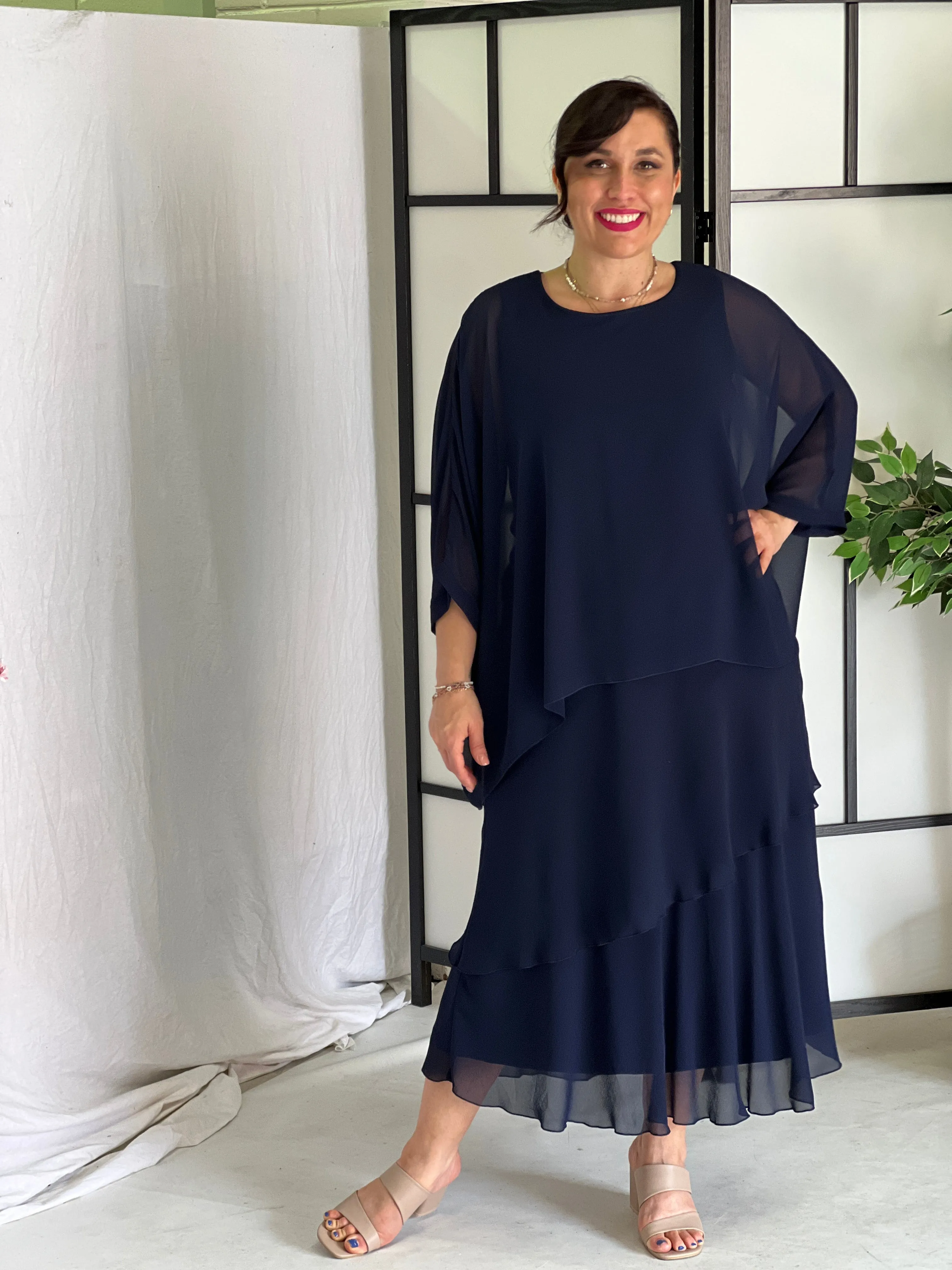 Aria Navy Chiffon Evening Top