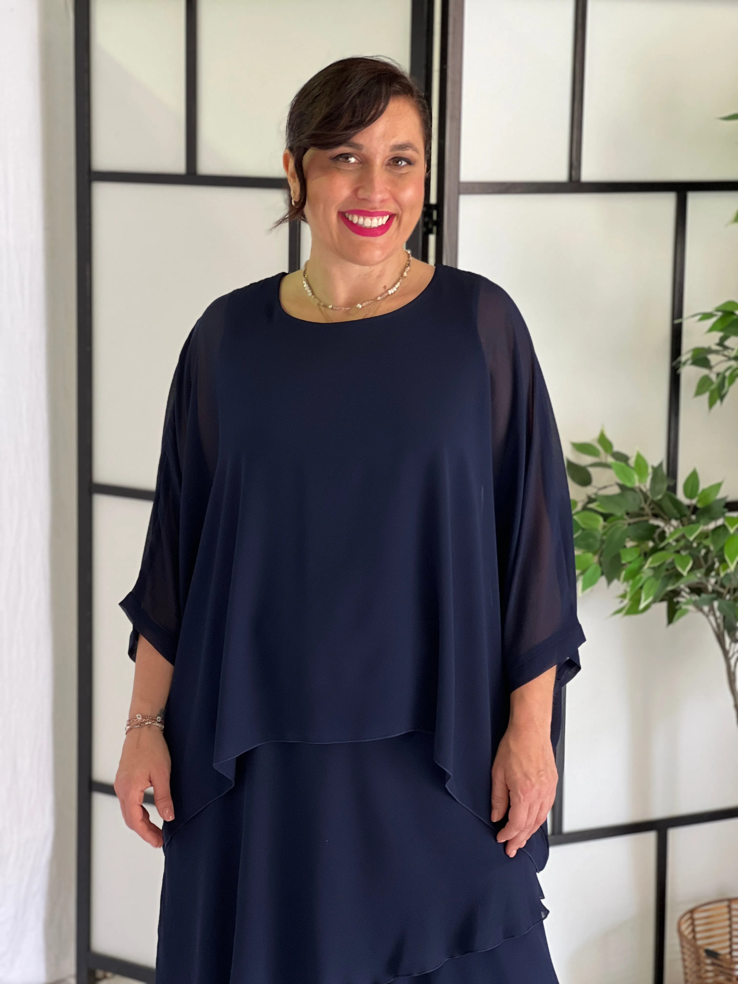 Aria Navy Chiffon Evening Top