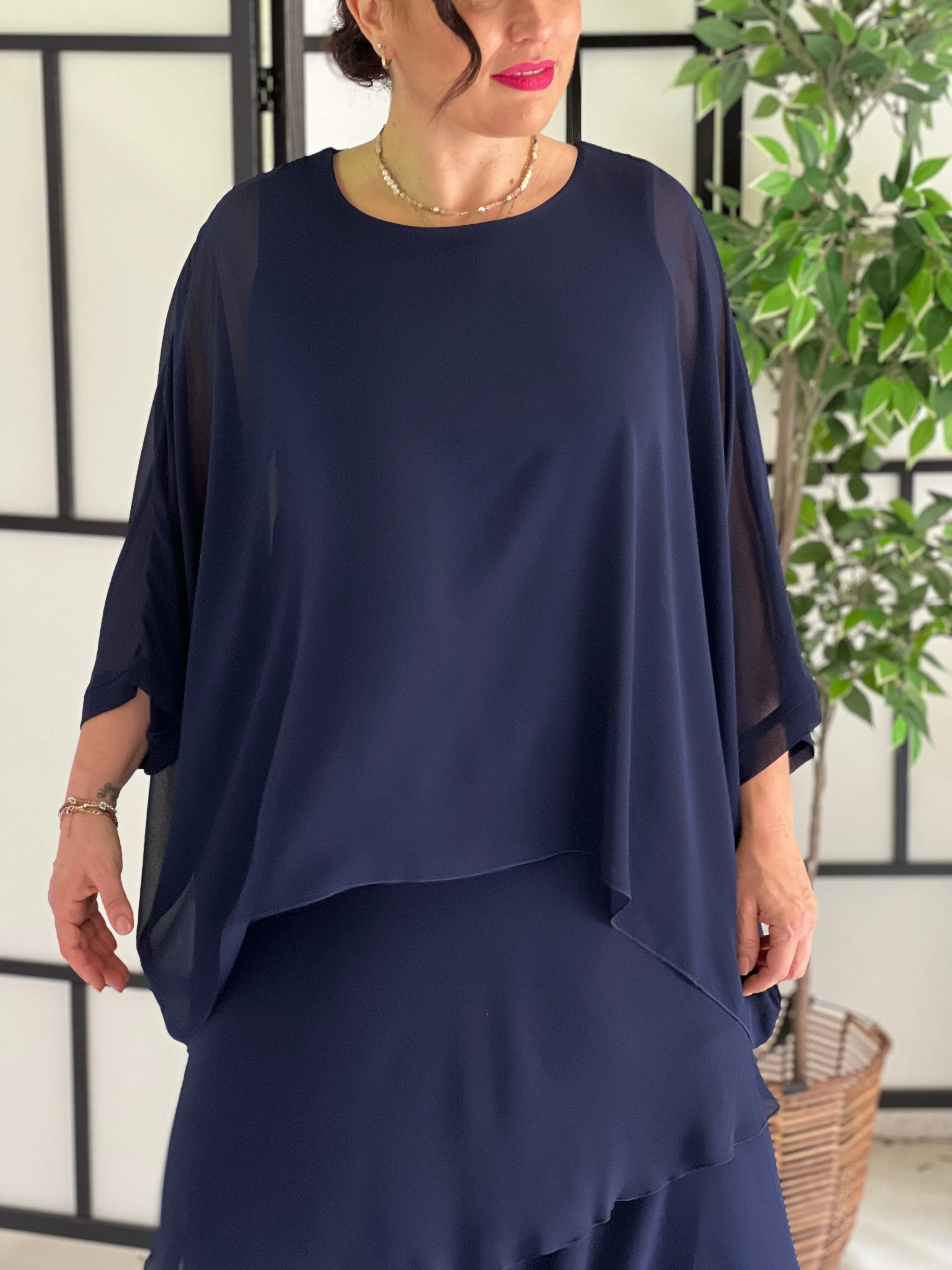 Aria Navy Chiffon Evening Top