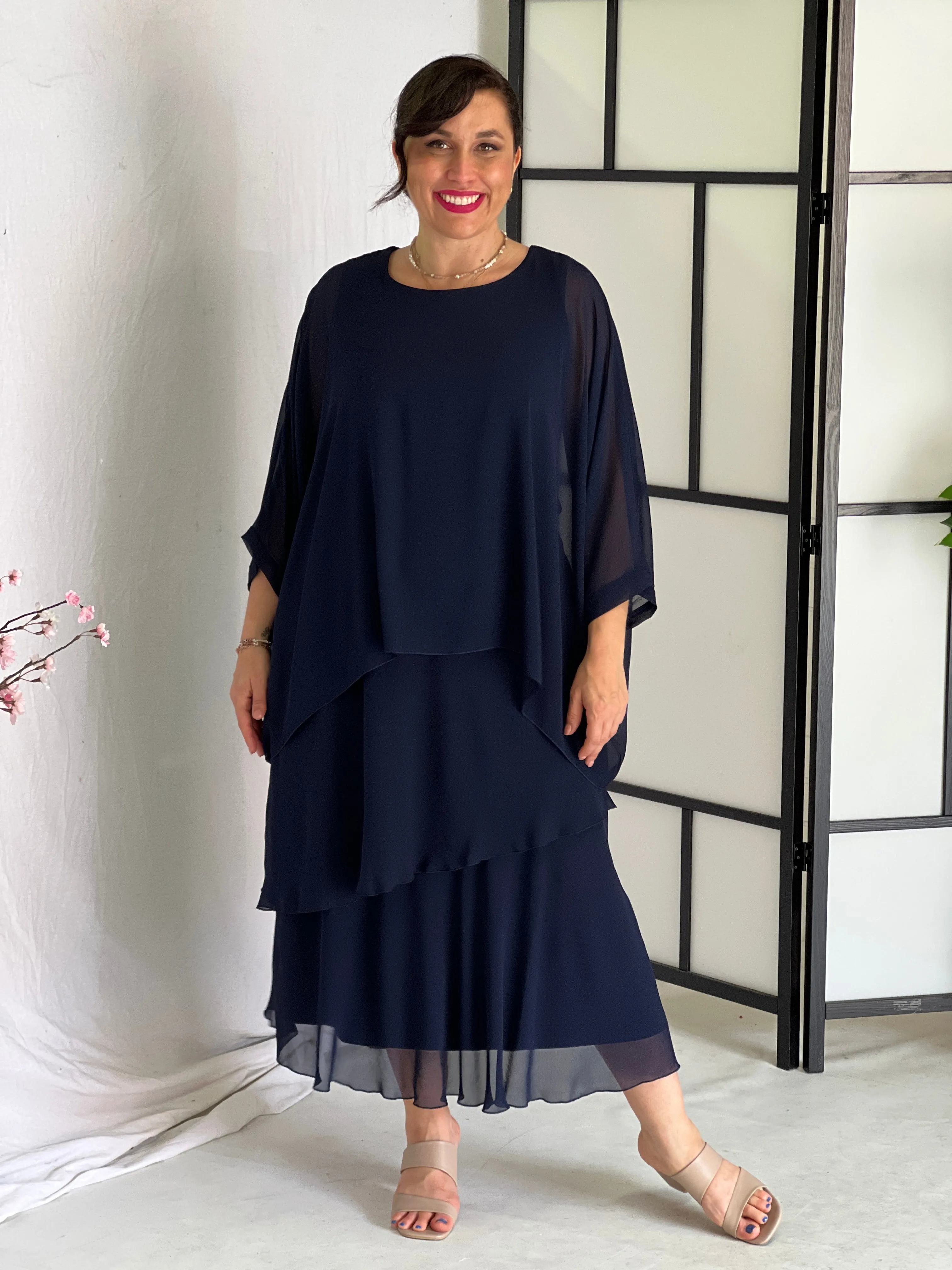 Aria Navy Chiffon Evening Top