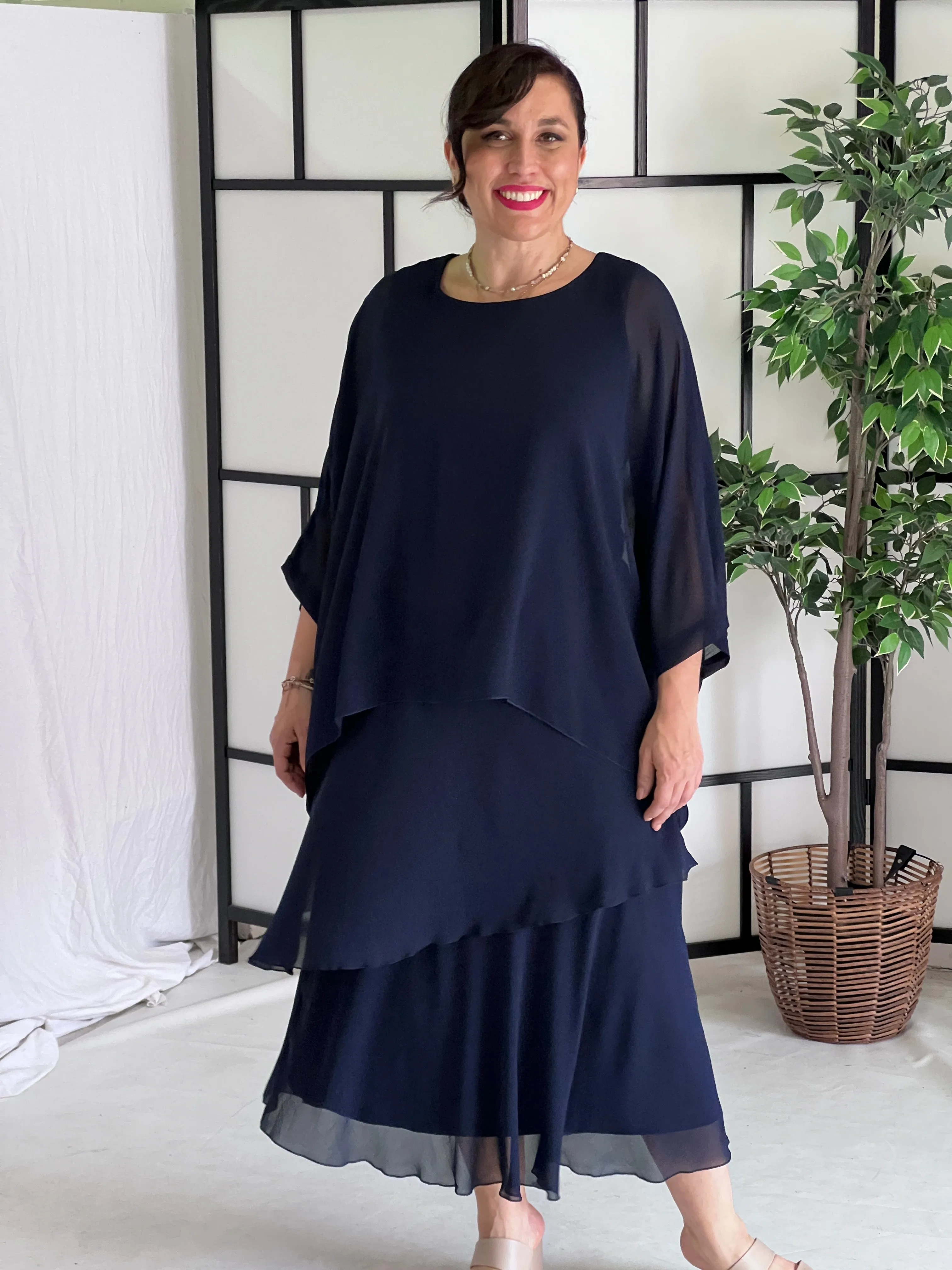 Aria Navy Chiffon Evening Top