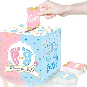 Baby Gender Reveal Voting Box with 50 Pieces Ballot Cards Baby Shower Decorations Party Invitations