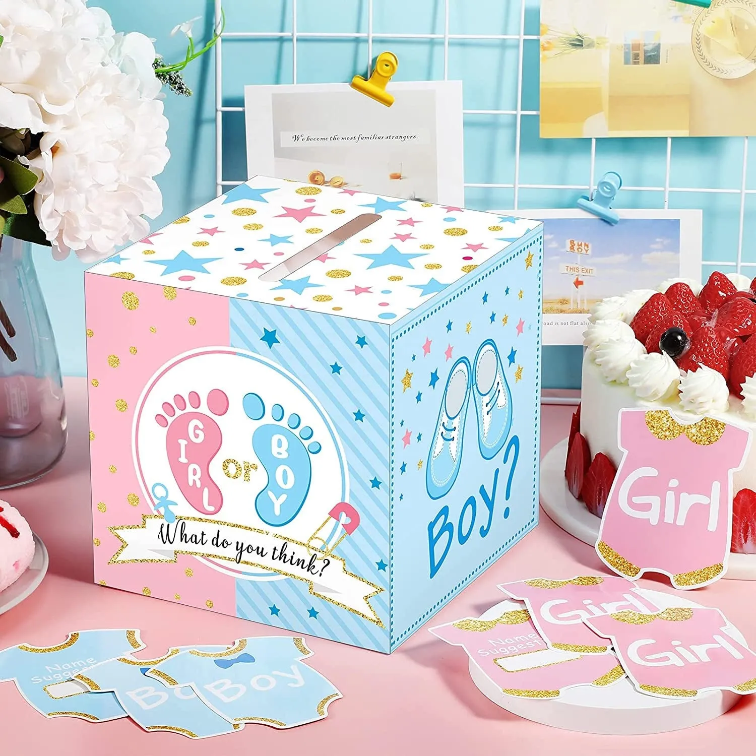 Baby Gender Reveal Voting Box with 50 Pieces Ballot Cards Baby Shower Decorations Party Invitations