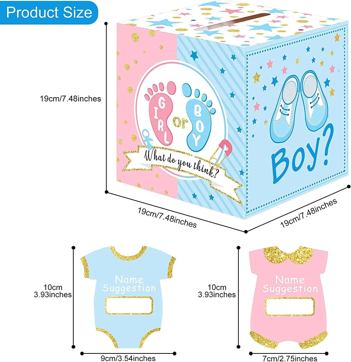 Baby Gender Reveal Voting Box with 50 Pieces Ballot Cards Baby Shower Decorations Party Invitations