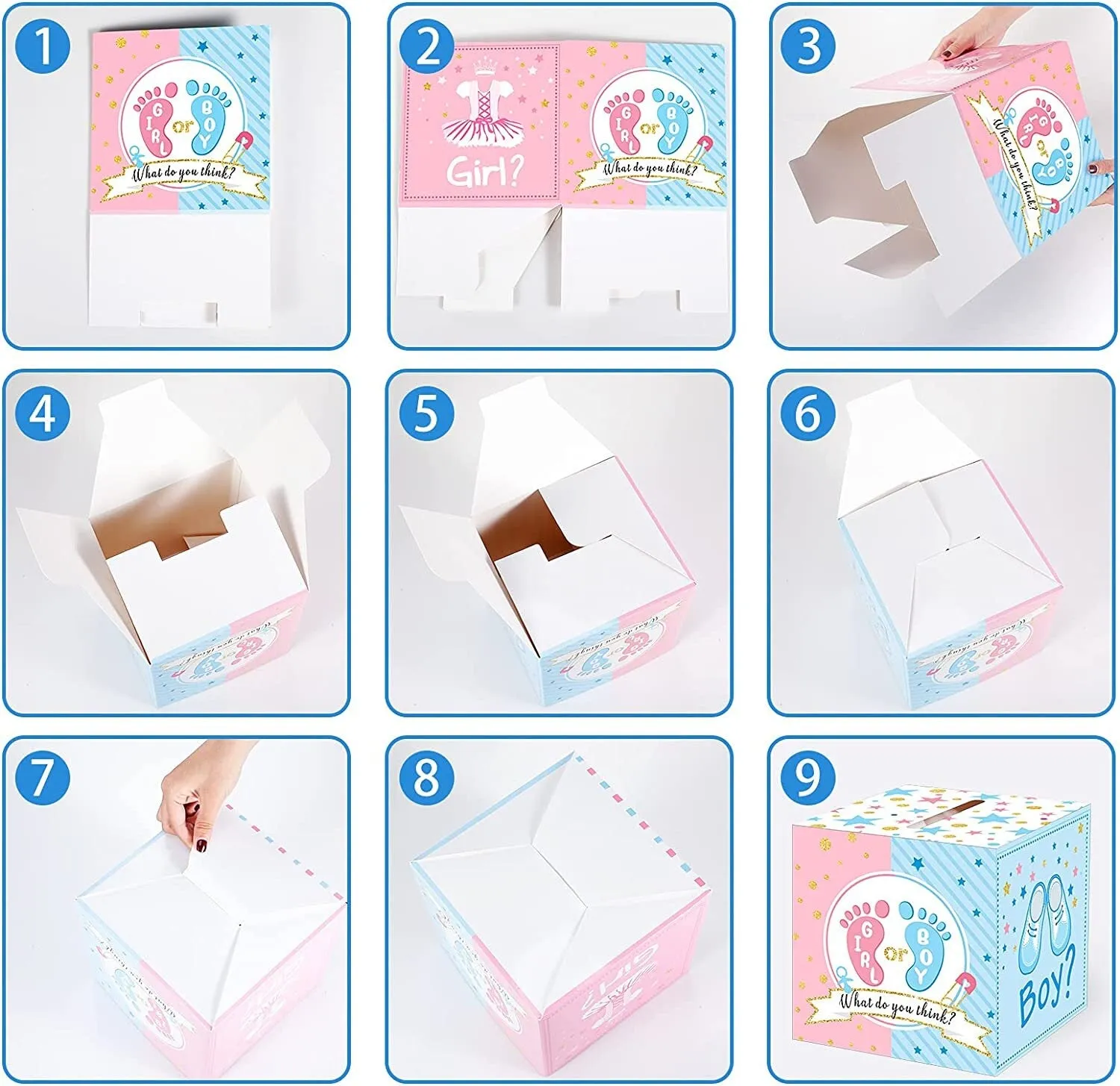 Baby Gender Reveal Voting Box with 50 Pieces Ballot Cards Baby Shower Decorations Party Invitations