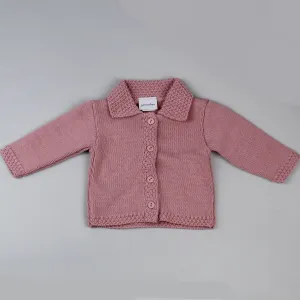 Baby Girls Cardigan With Collar - Dusty Pink