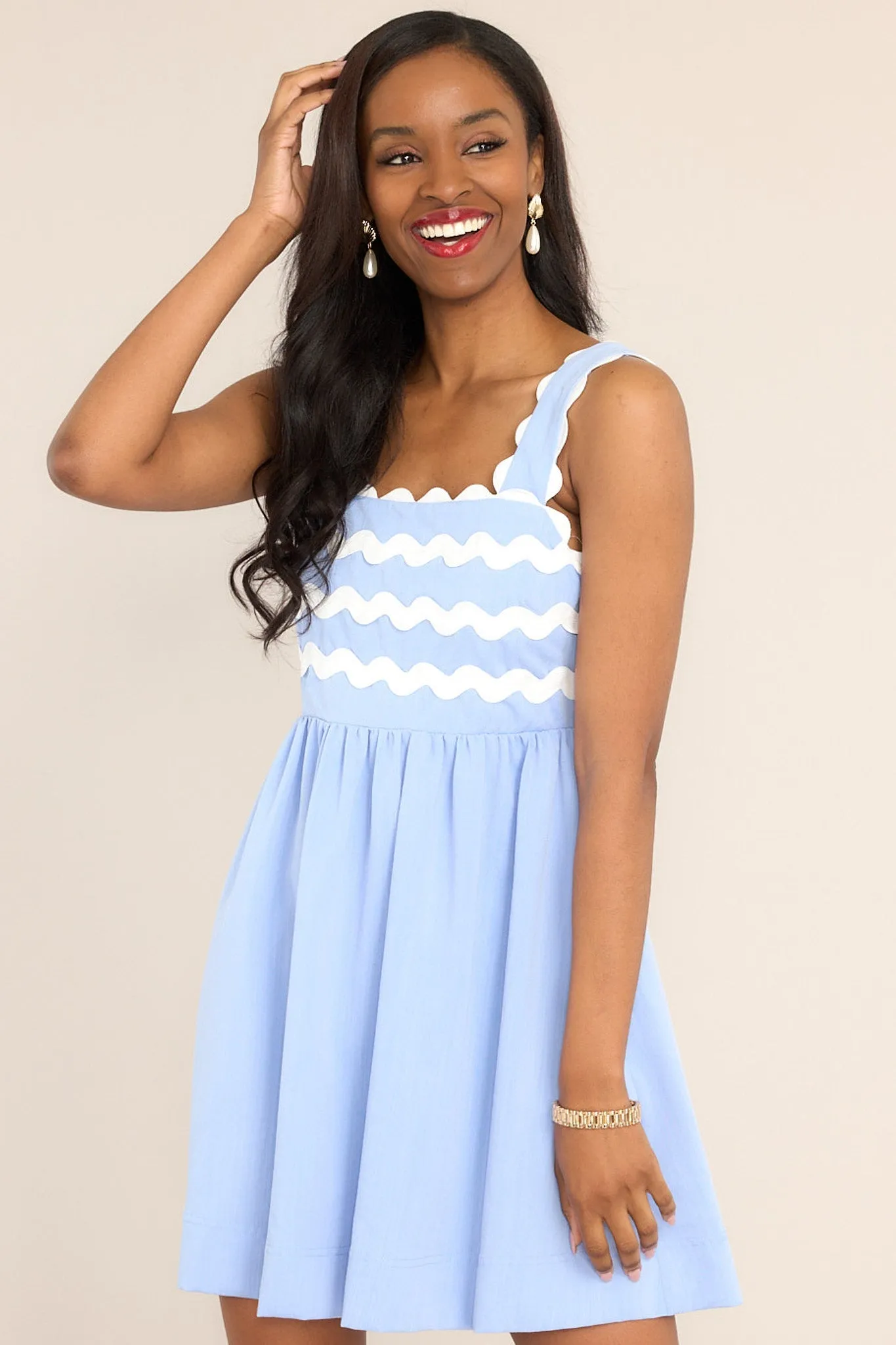 Birds Singing Light Blue Scalloped Mini Dress