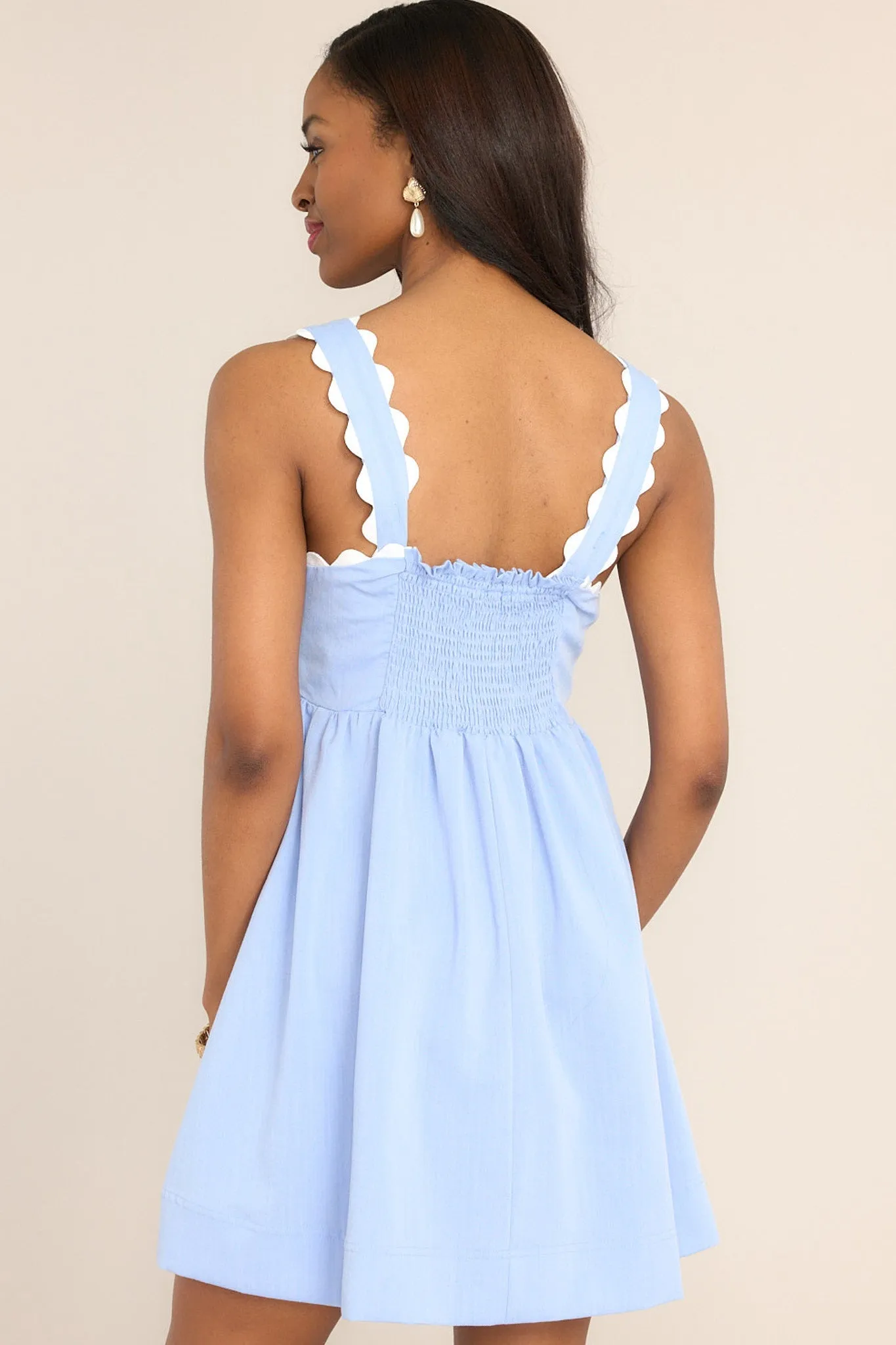 Birds Singing Light Blue Scalloped Mini Dress