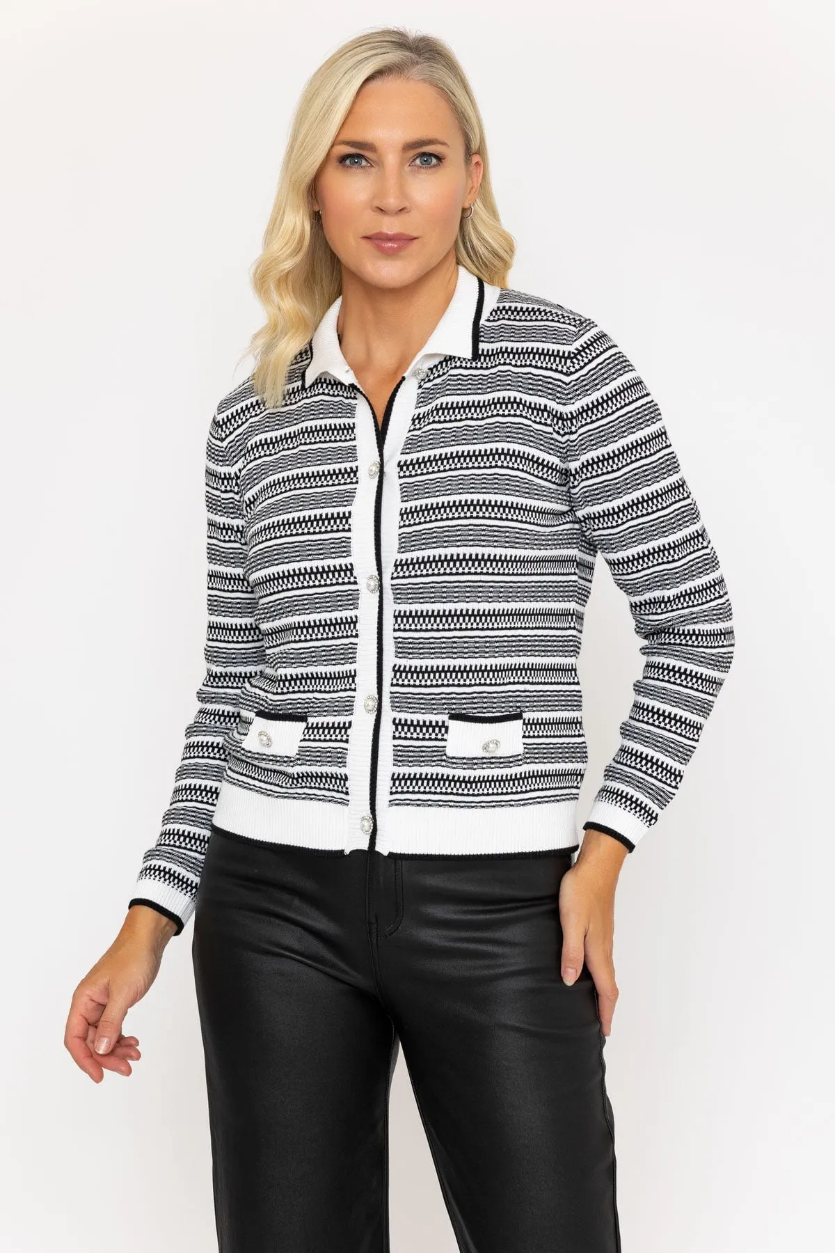 Black & White Collar Cardigan with Buttons