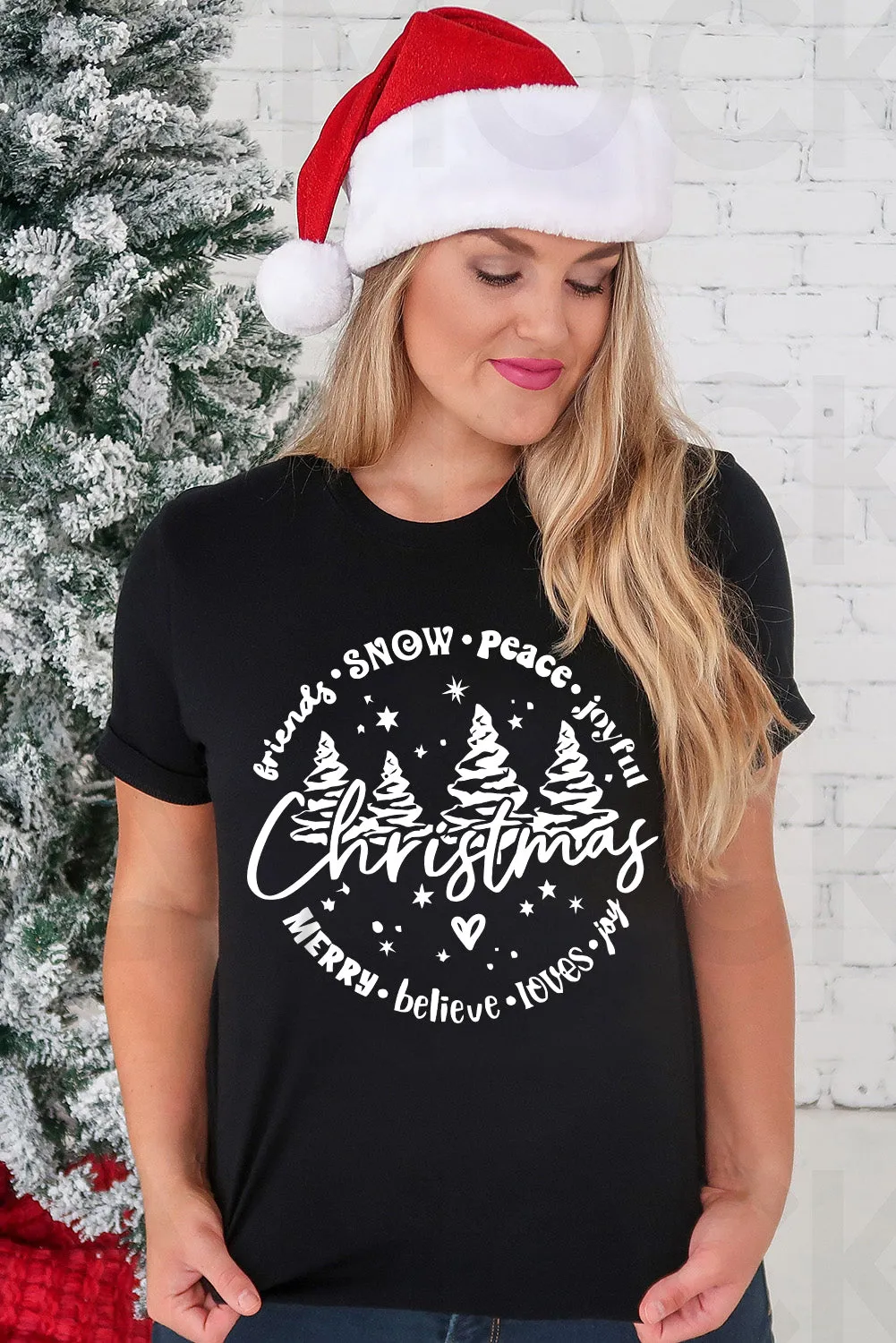 Black Christmas Tree Letter Graphic Print Top