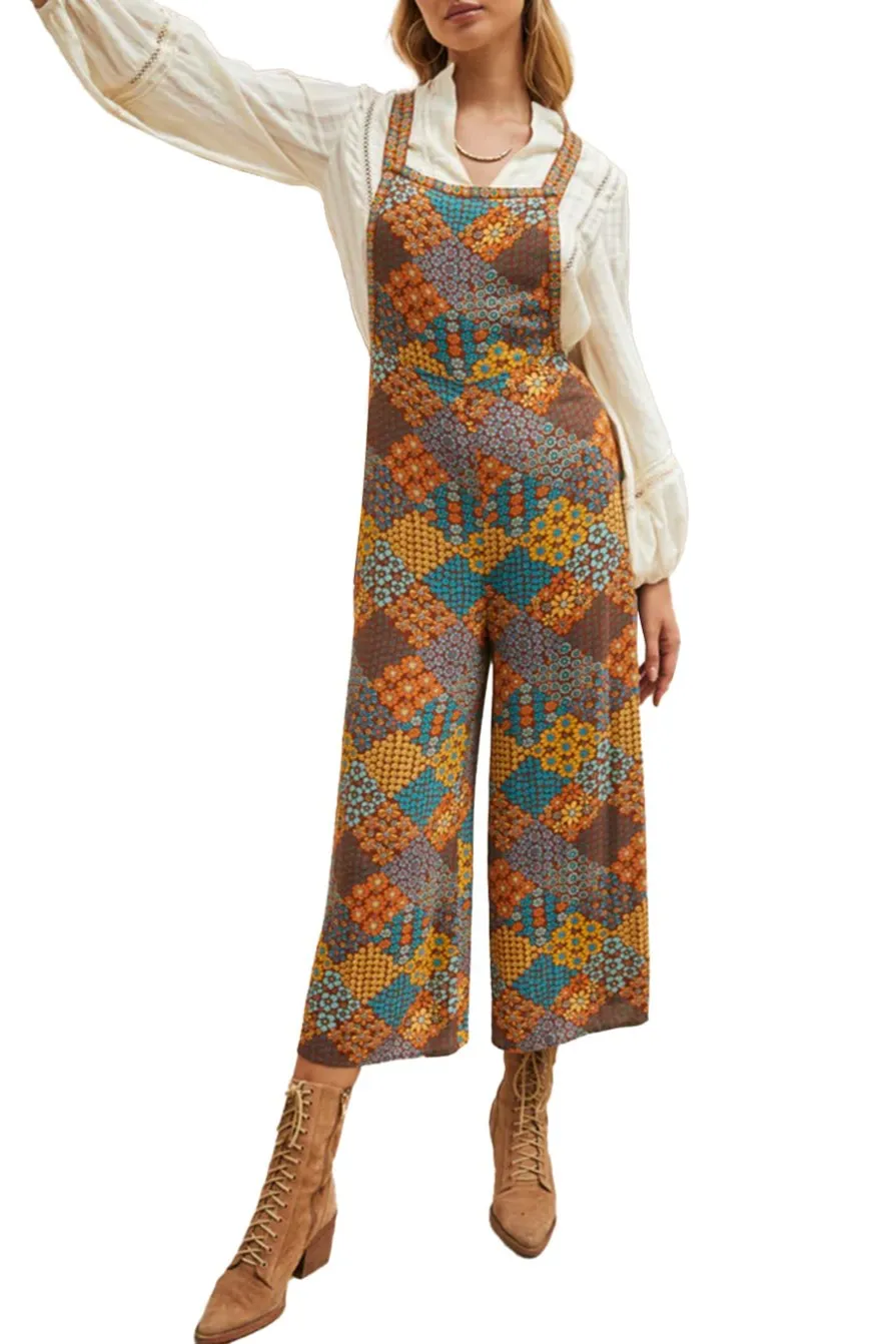 Boho Floral Cropped Wide Leg Jumpsuit