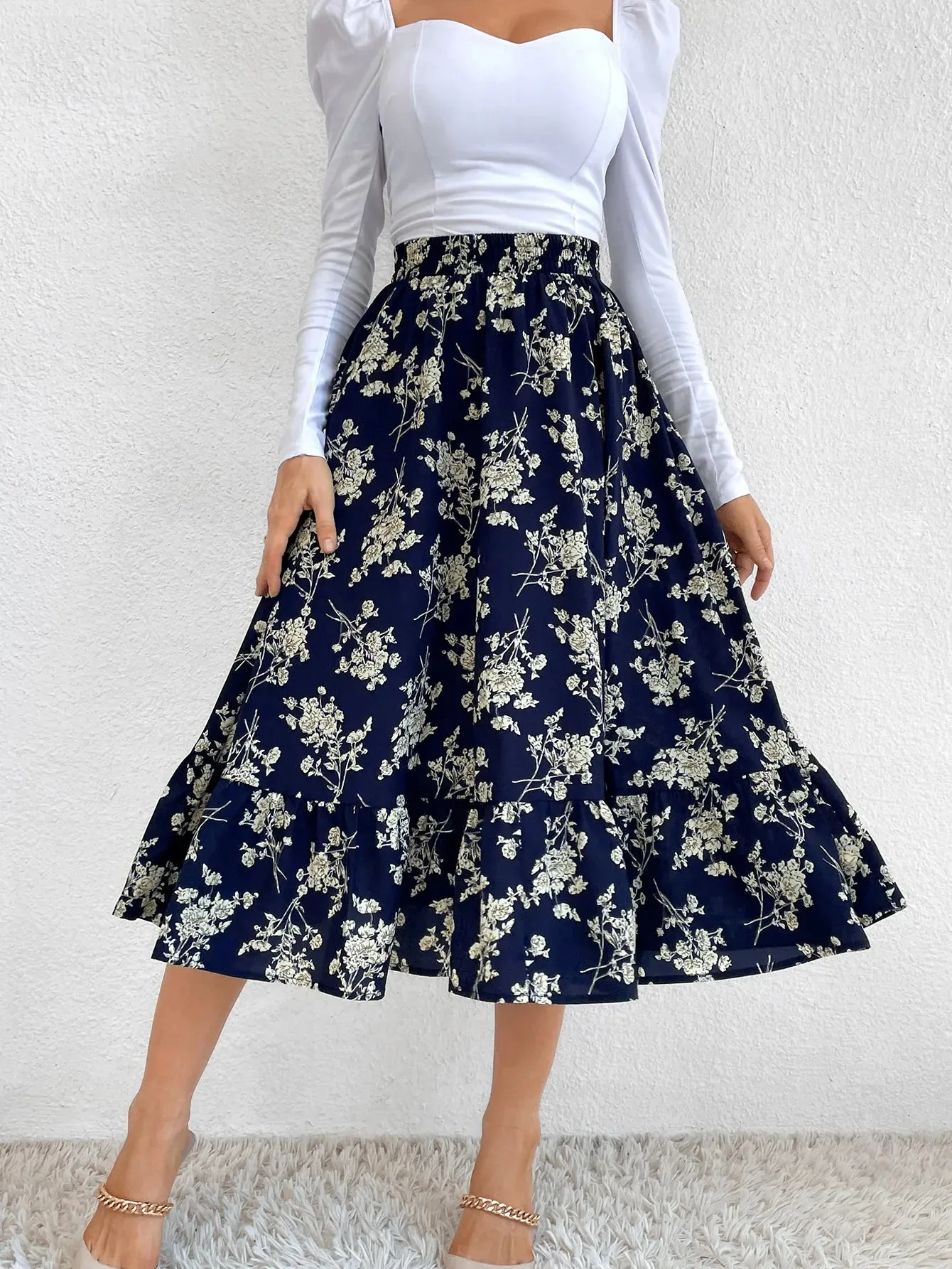 Chic Floral Printed Midi Skirts