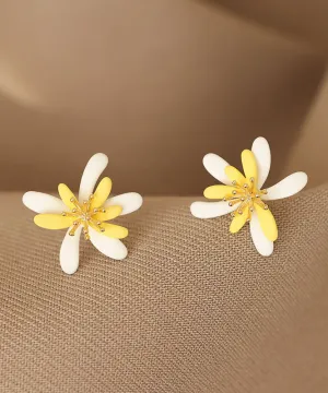 Chic Yellow White Floral Acrylic Stud Earrings