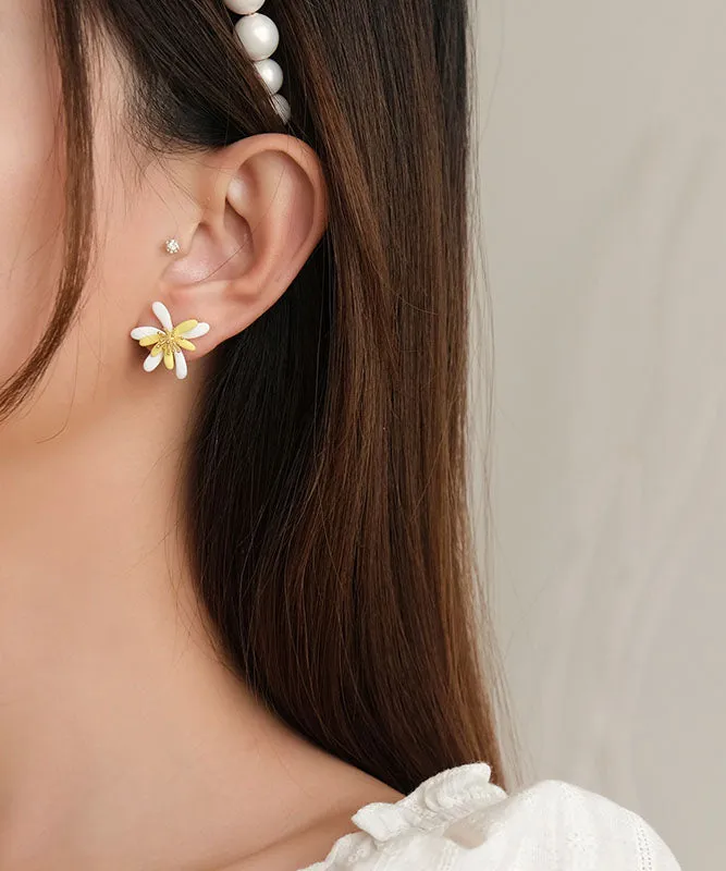 Chic Yellow White Floral Acrylic Stud Earrings