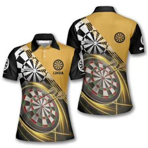 Dart in Heart Polo Shirt, Darts Yellow Black Version Custom Darts Shirts for Women