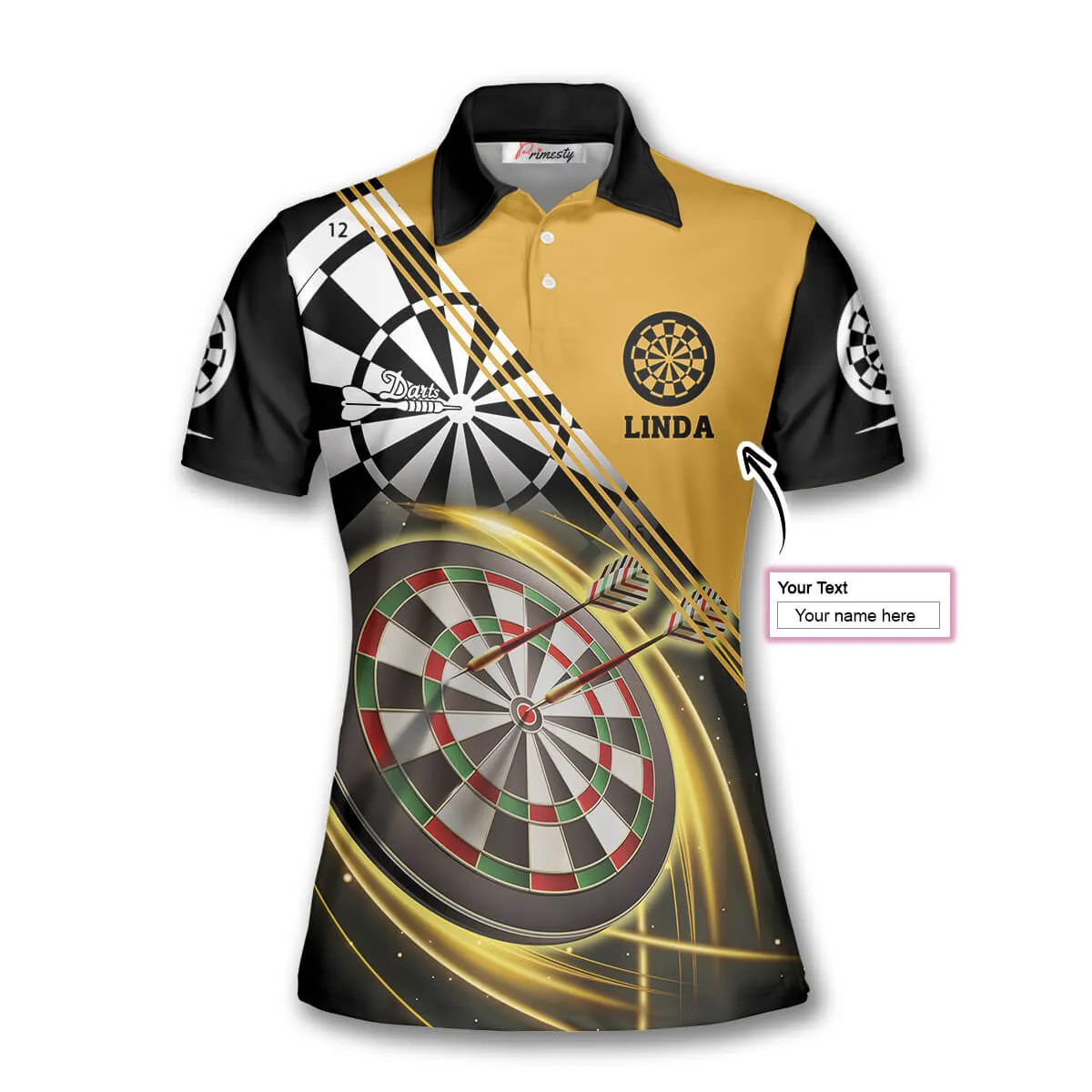 Dart in Heart Polo Shirt, Darts Yellow Black Version Custom Darts Shirts for Women