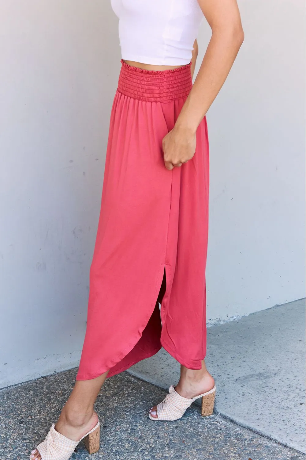 Doublju Comfort Princess High Waist Scoop Hem Maxi Skirt in Hot Pink