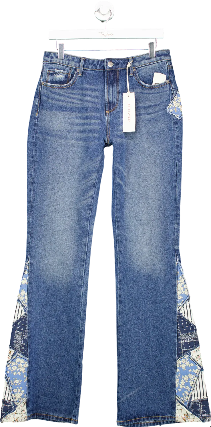 Driftwood Blue Patchwork Flare Jeans UK W28 L34