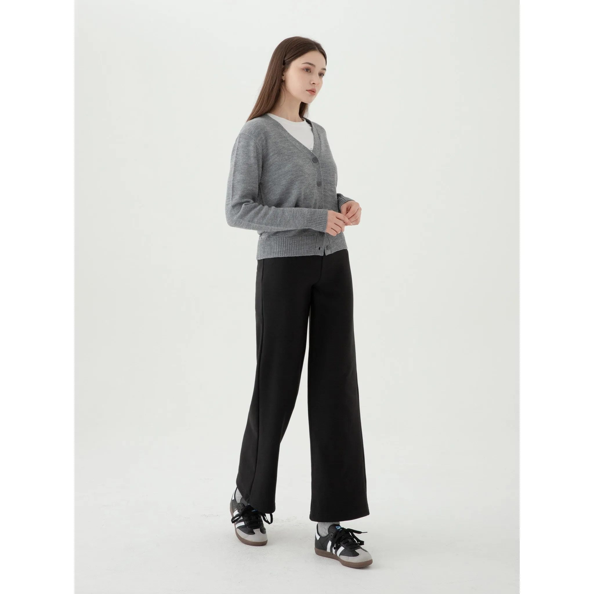 ELLE PARIS Women's Fleece Semi Wide-Fit Banding Pants - 🏆 #65 - Clothing/Accessories - Best of December