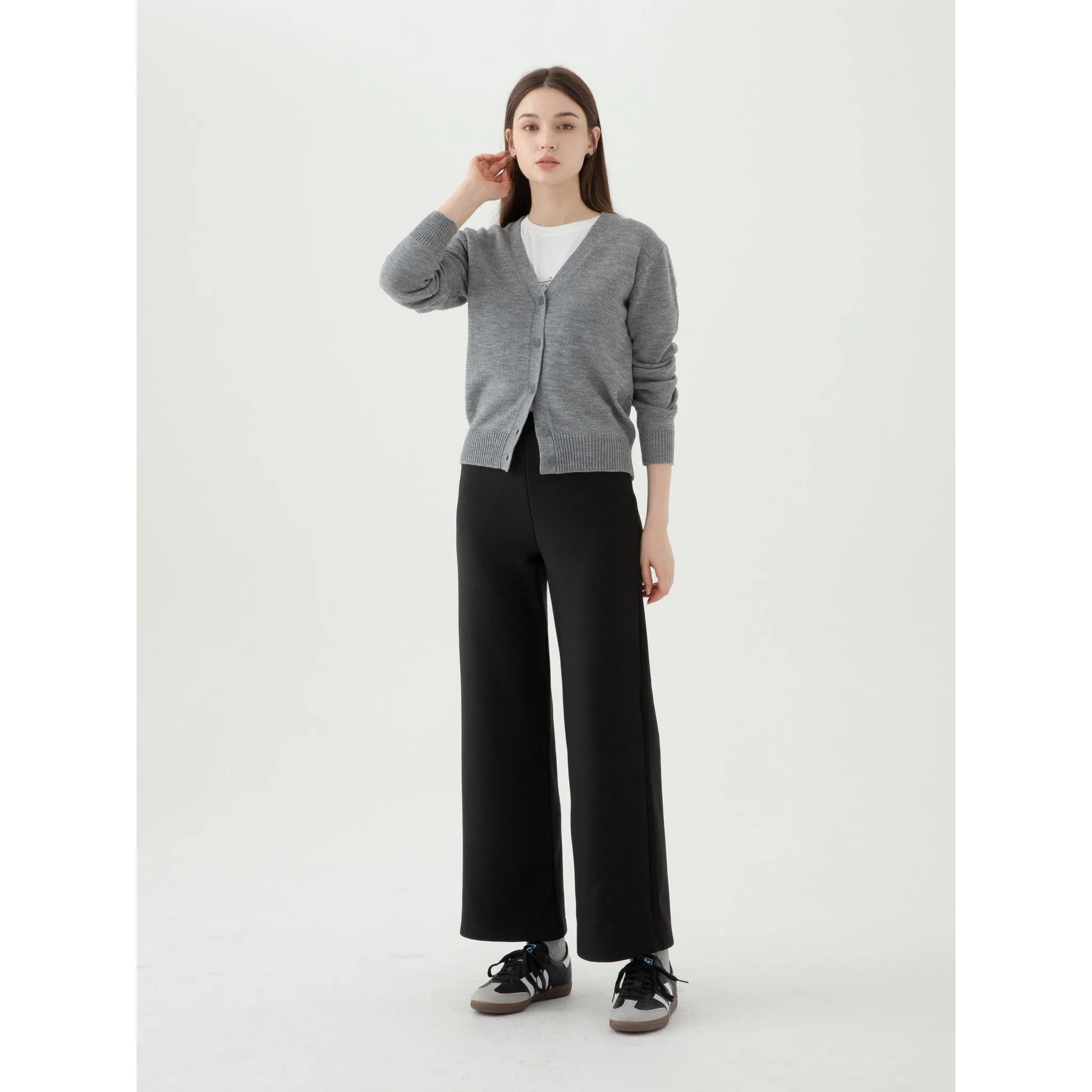 ELLE PARIS Women's Fleece Semi Wide-Fit Banding Pants - 🏆 #65 - Clothing/Accessories - Best of December