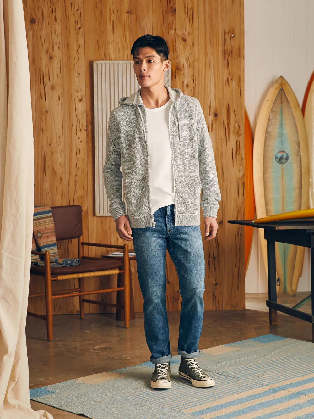 Faherty Whitewater Full Zip Hoodie in Grey Shell Loop