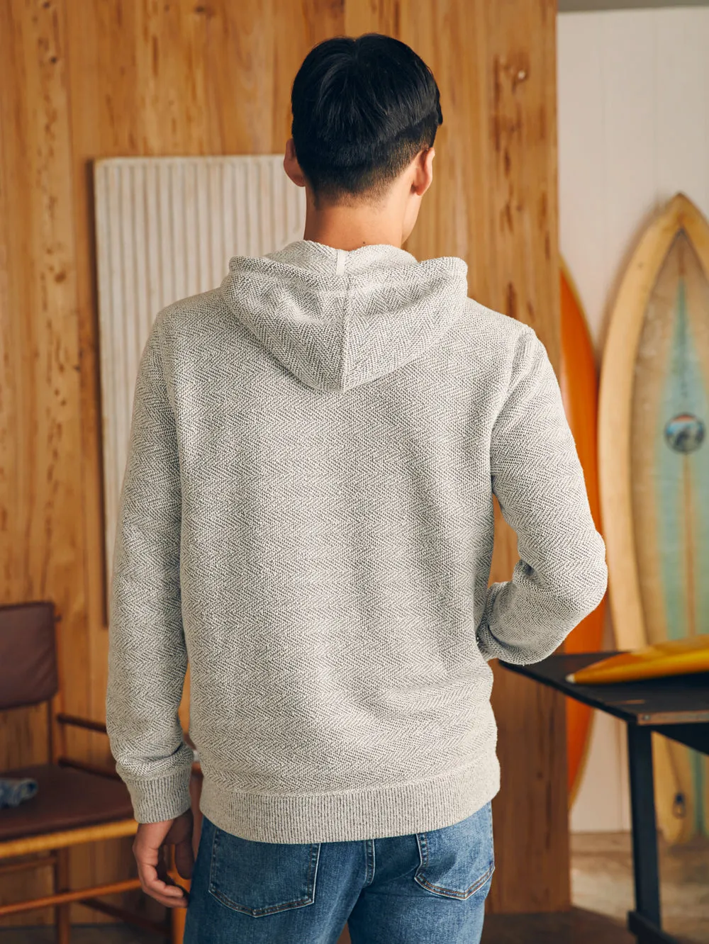 Faherty Whitewater Full Zip Hoodie in Grey Shell Loop