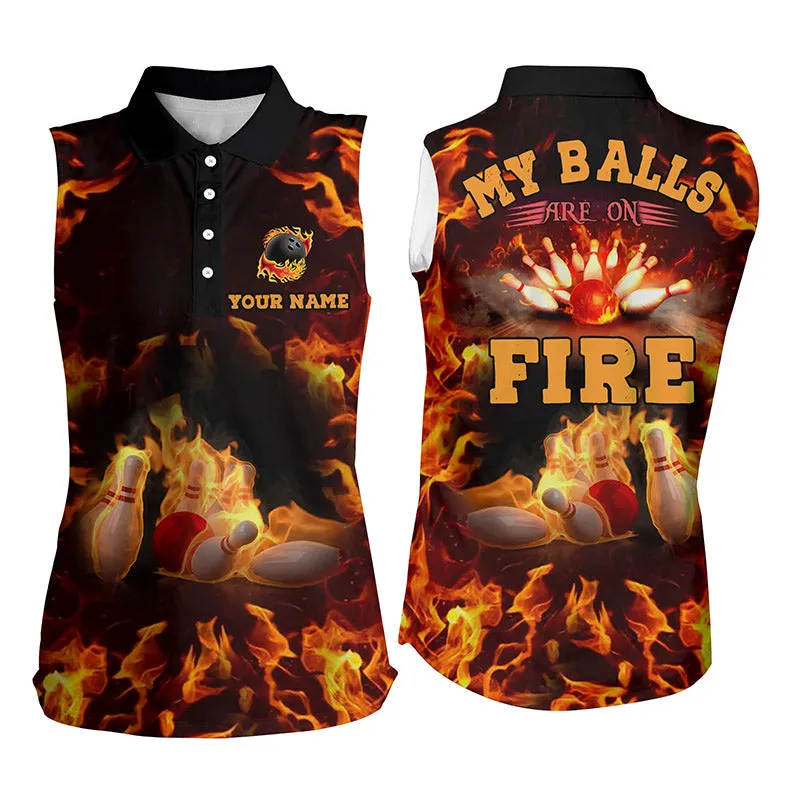 Flame bowling custom my balls are on fire bowling Sleeveless polo shirts for women, bowling jersey