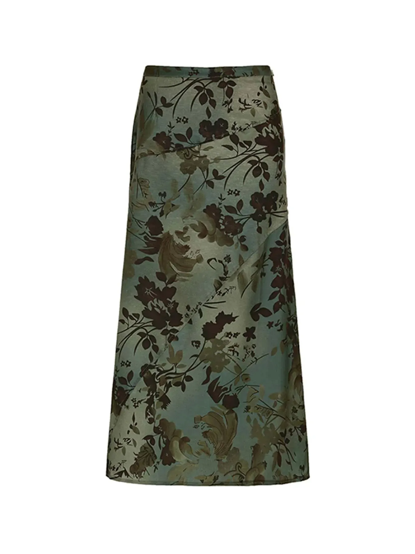 Forest Green Y2K Aesthetic Plant And Flower Print Long Skirts Womens Elegant Vintage Clothing