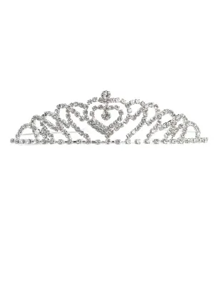 Girls Silver Rhinestone Hearts Tiara