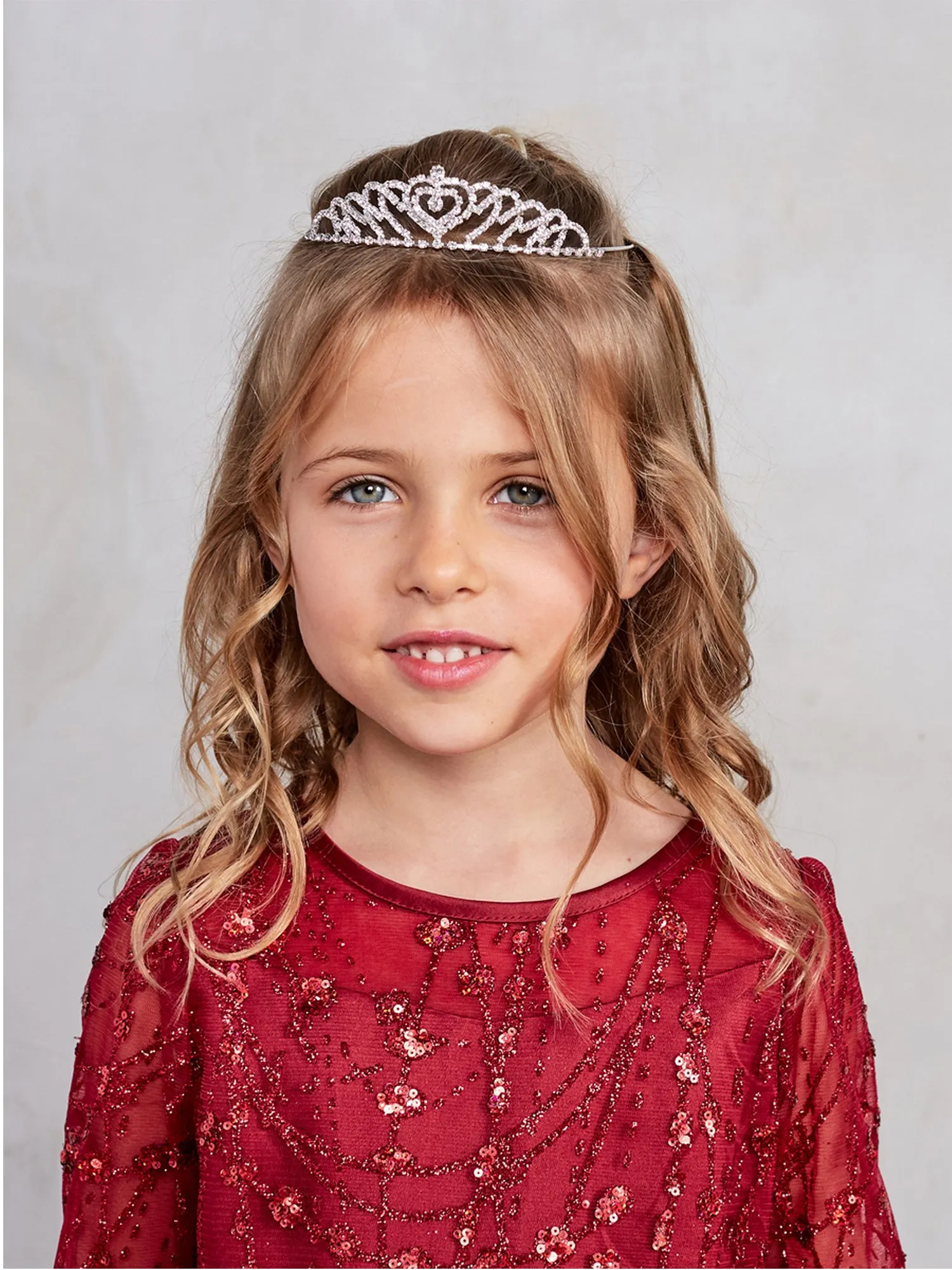 Girls Silver Rhinestone Hearts Tiara