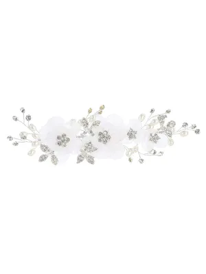 Girls White Floral Rhinestone Pearls Hair Clip