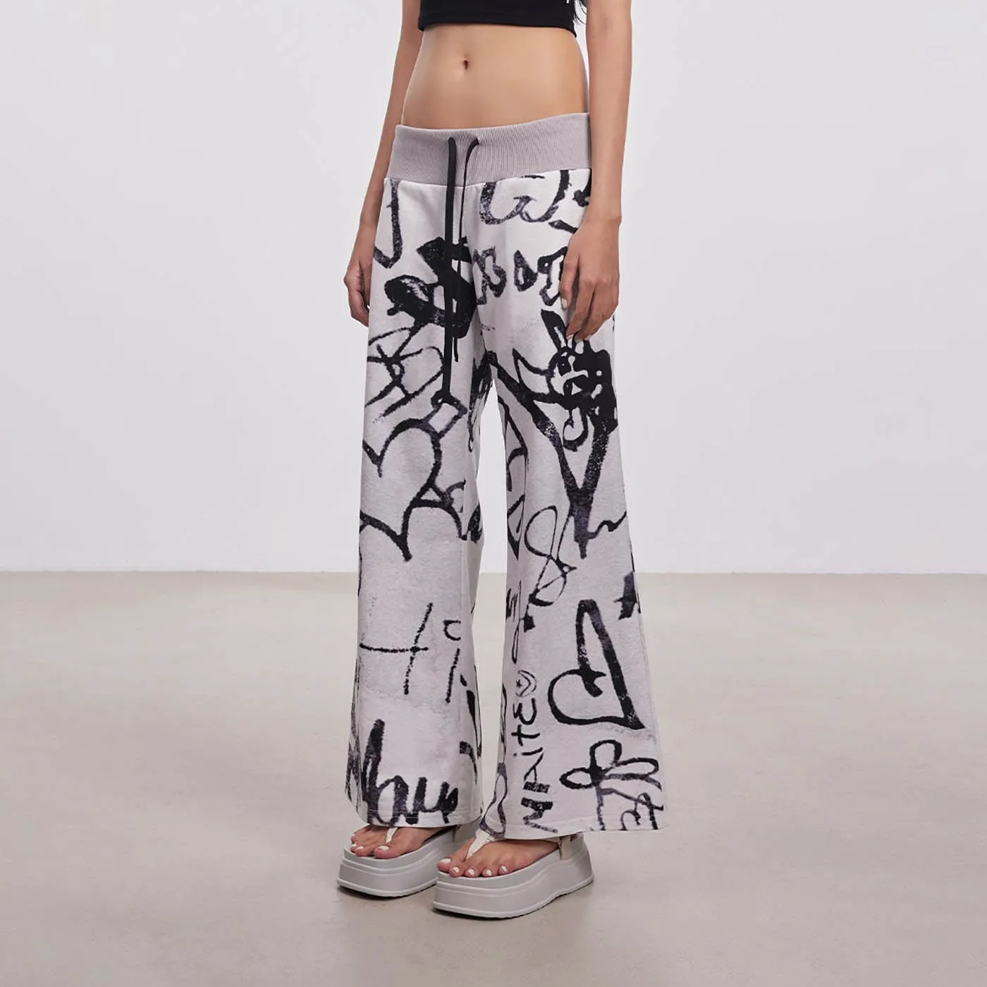 Graffiti Print Wide Leg Pants