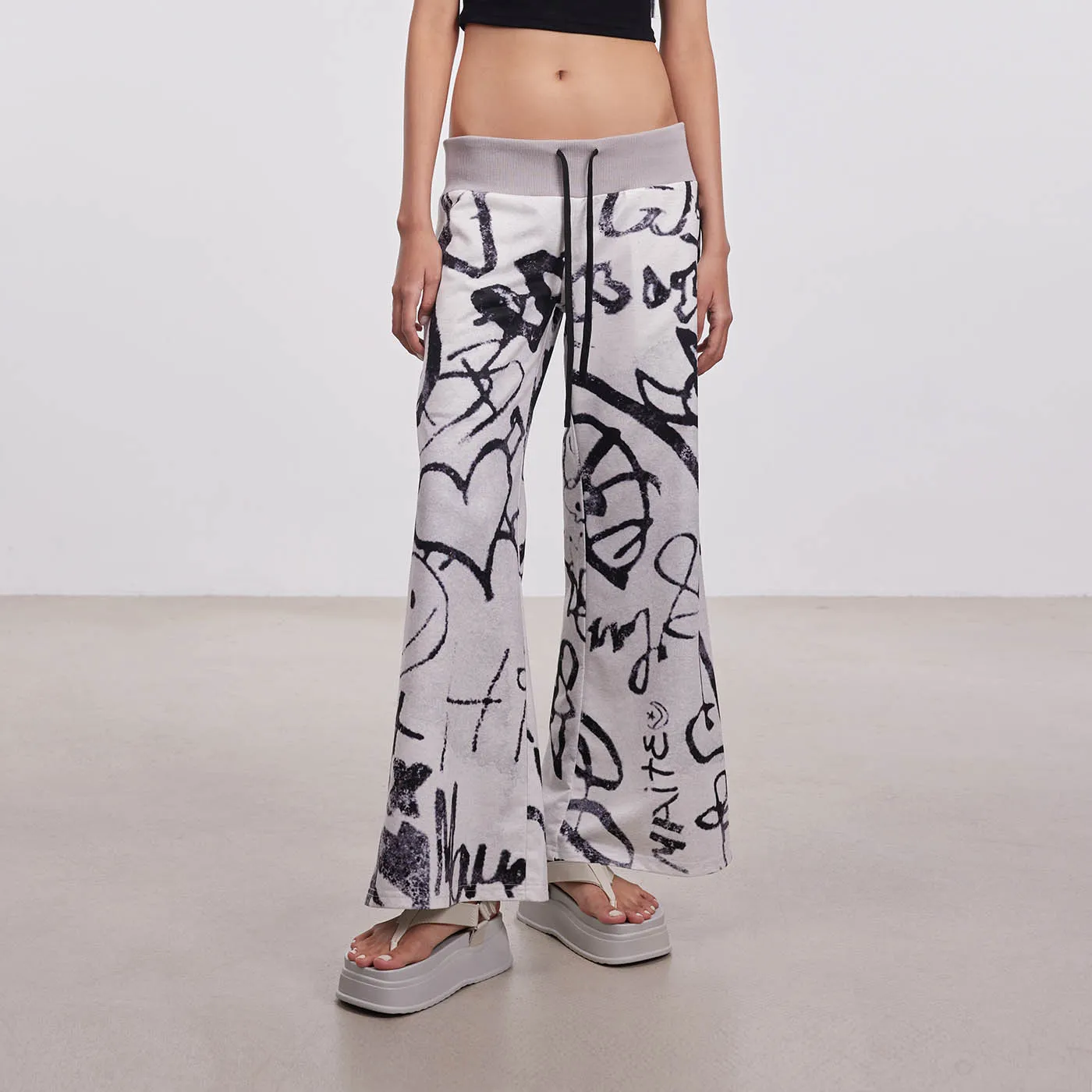 Graffiti Print Wide Leg Pants