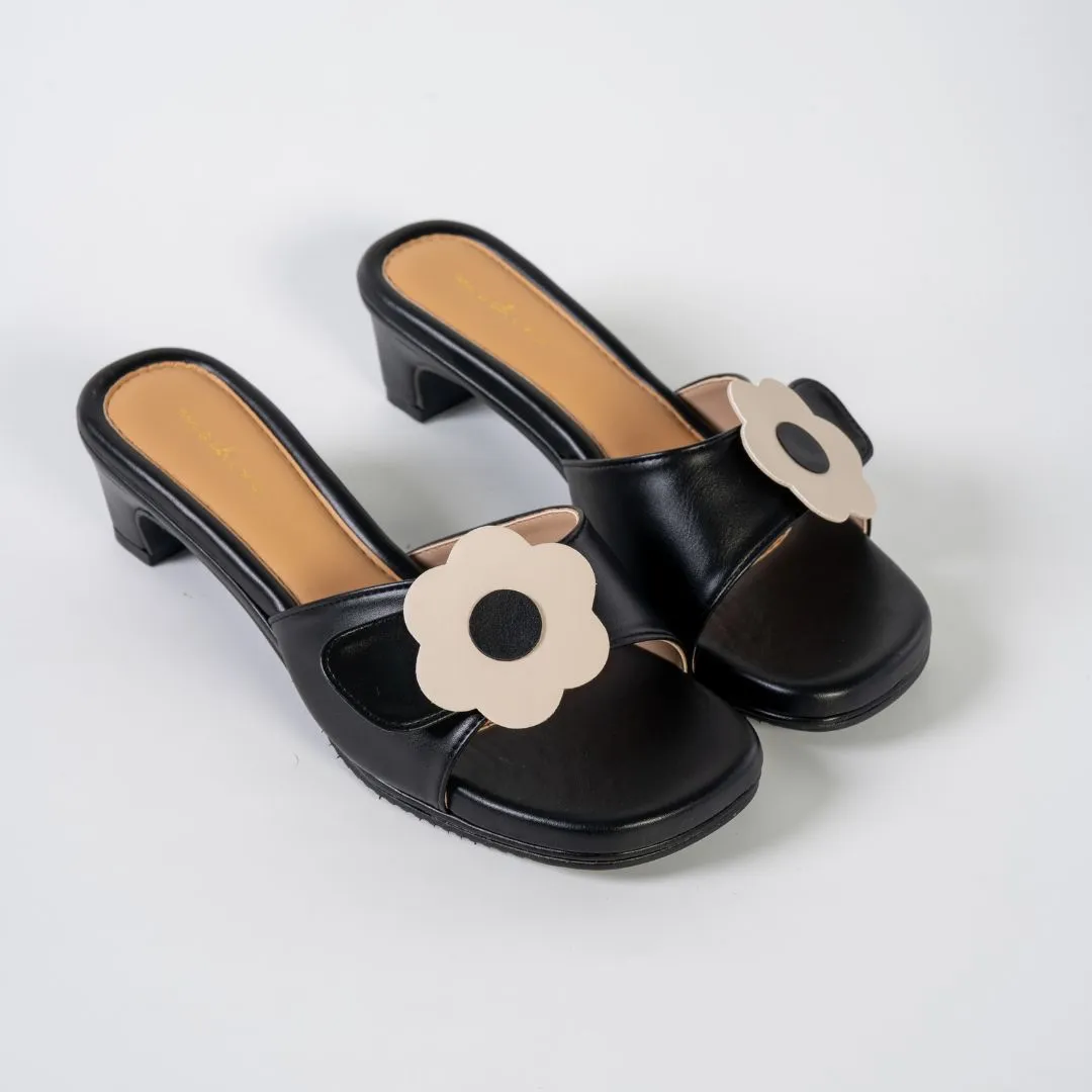 Hana Belt Heels in Black & Taupe