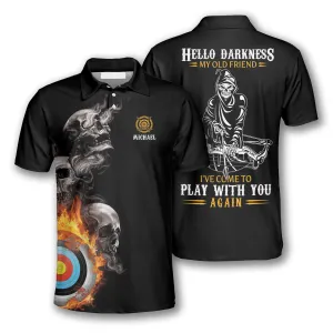 Hello Darkness My Old Friend Custom Archery Shirts for Men, Skull Fire Archery Shirt