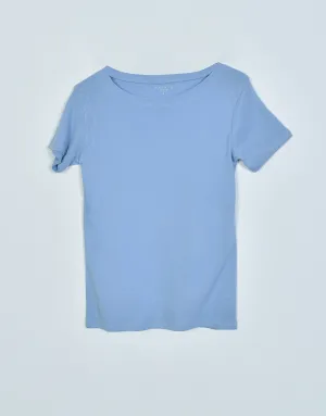 Ladies Plain short Sleeve Crew Neck Tee Shirt-Blue