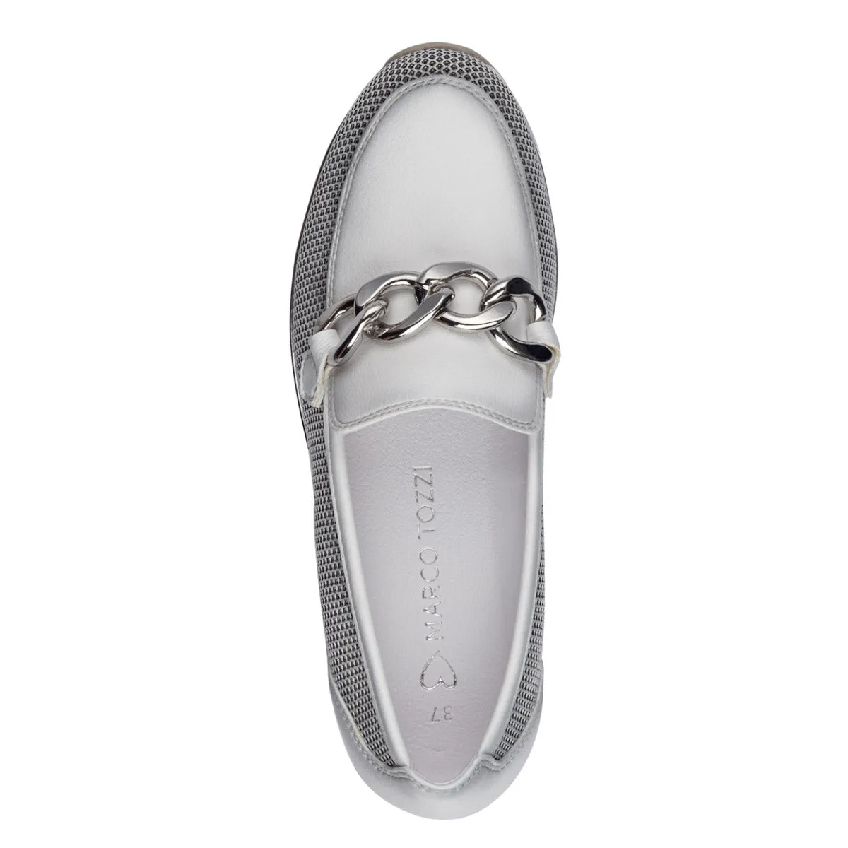 Marco Tozzi White Loafer with Silver Chain Detail and Wedge Sole