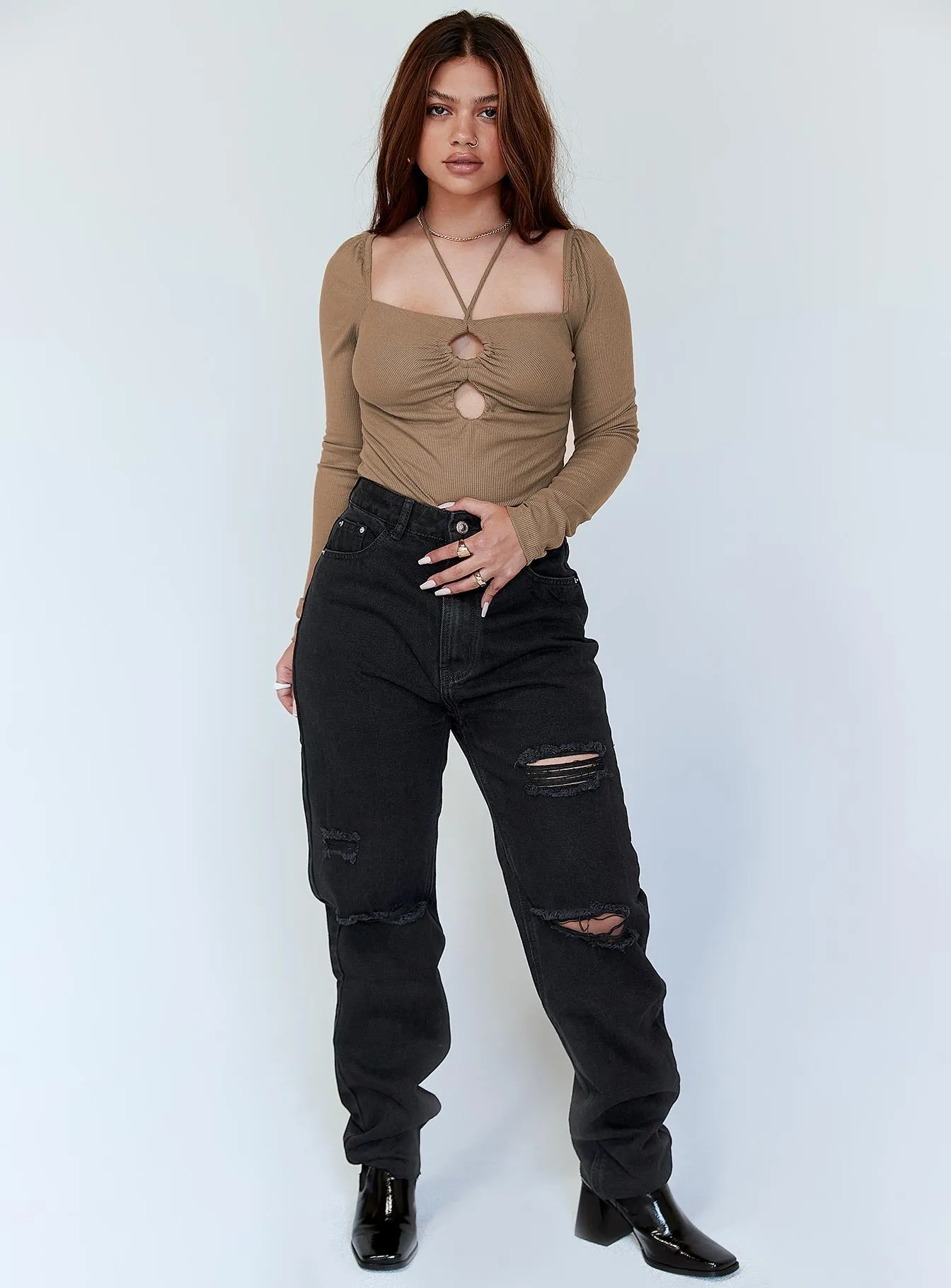 Melody Ripped Straight Leg Jeans Black