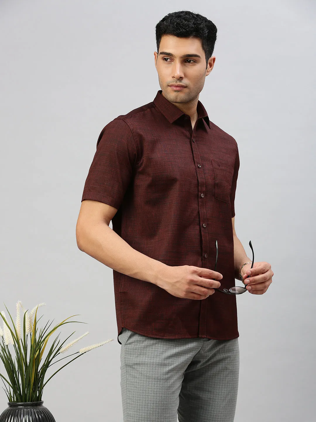 Men Cotton Blend Shirt Brown T33 TI3