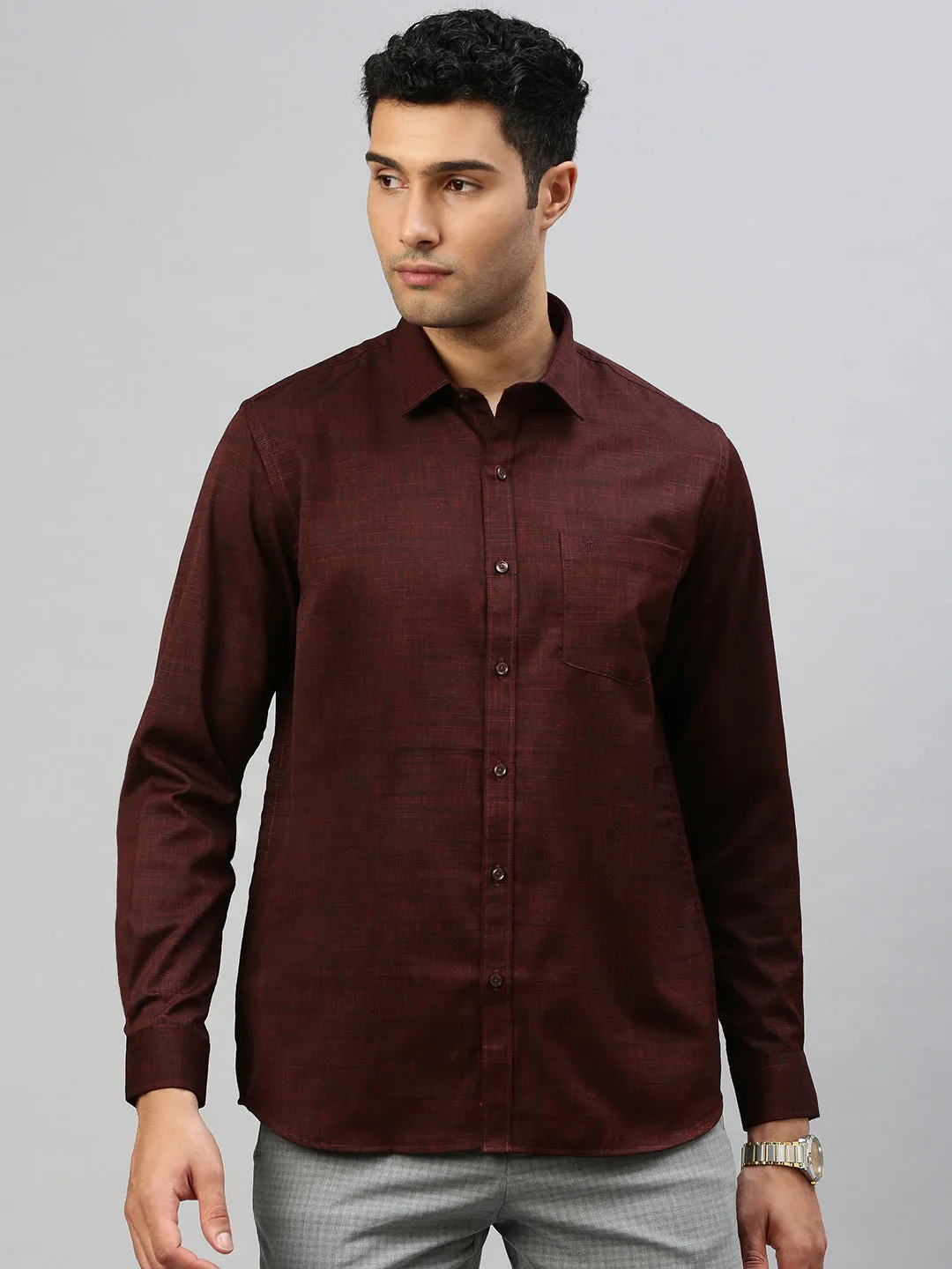 Men Cotton Blend Shirt Brown T33 TI3