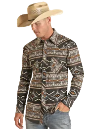 Men's Rock & Roll Aztec Woven Snap Shirt