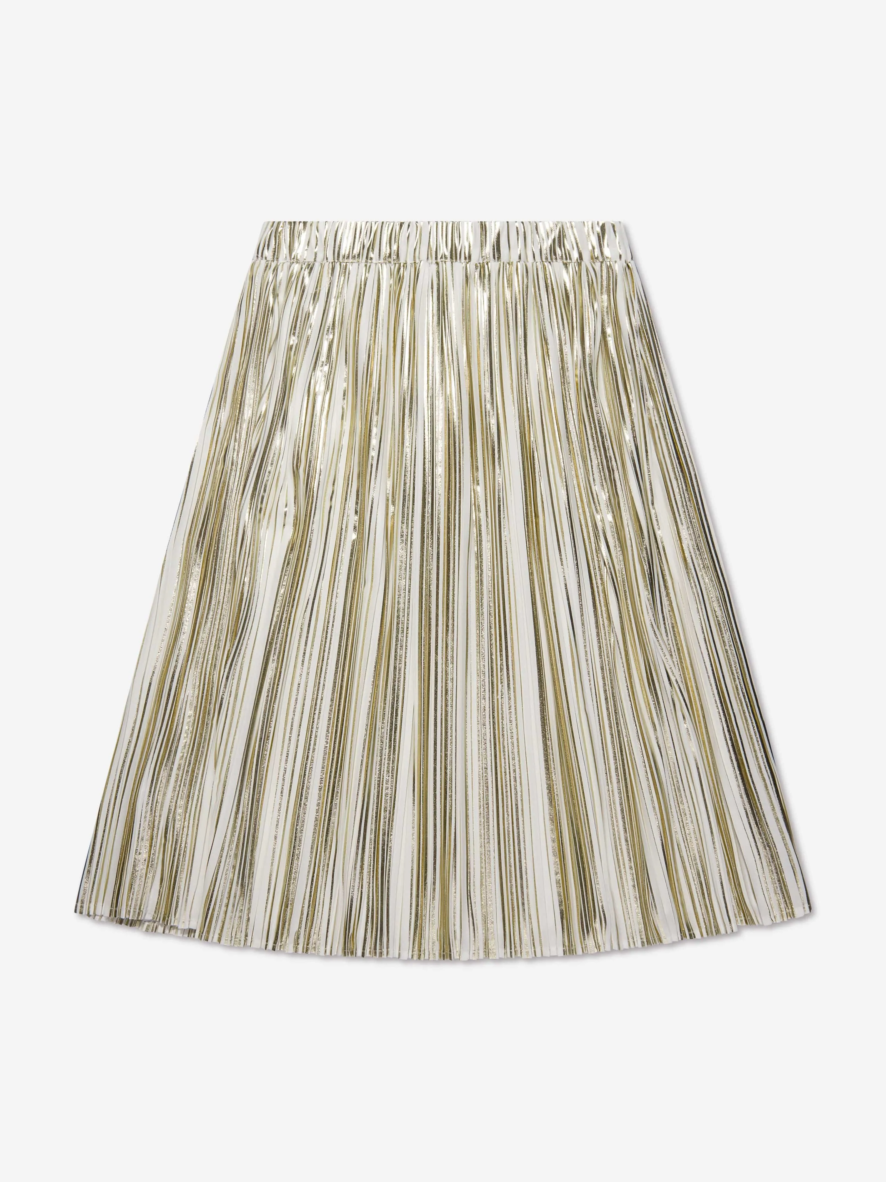 Michael Kors Girls Pleated Mid-Length Skirt in Gold