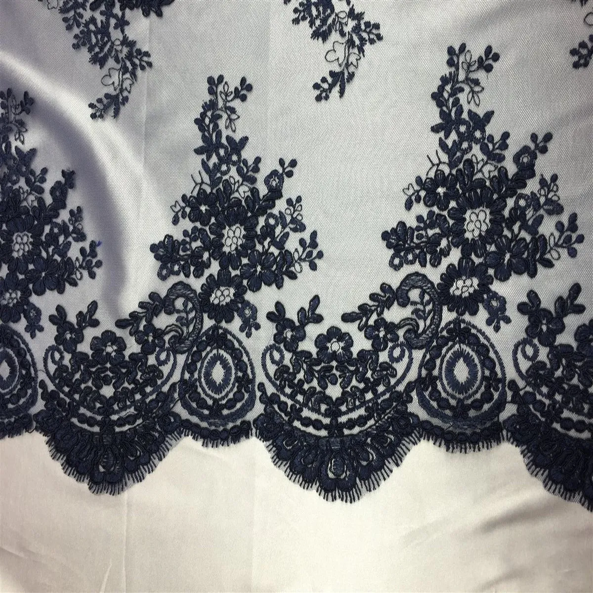 Navy Oswald Embroidered Lace Fabric