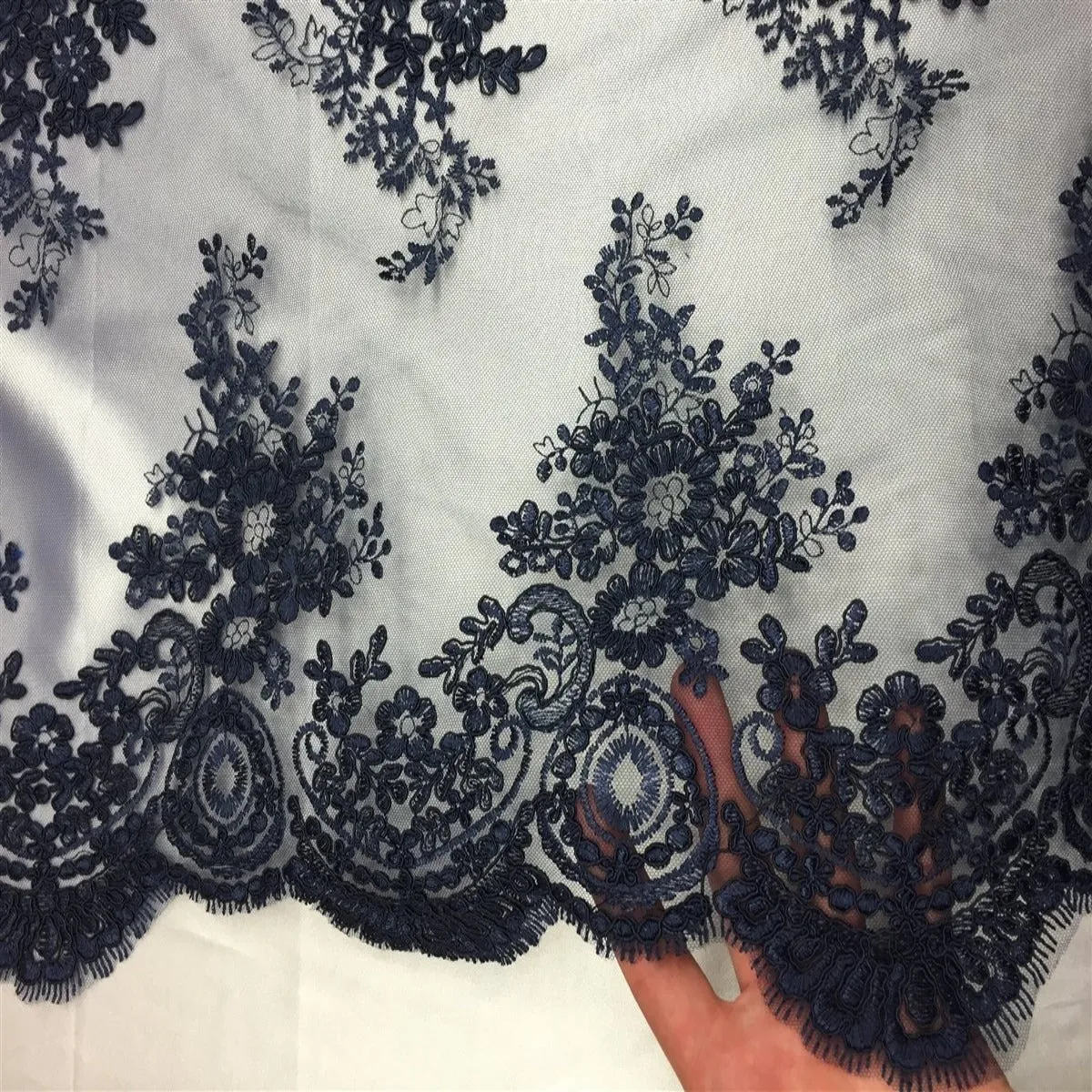 Navy Oswald Embroidered Lace Fabric