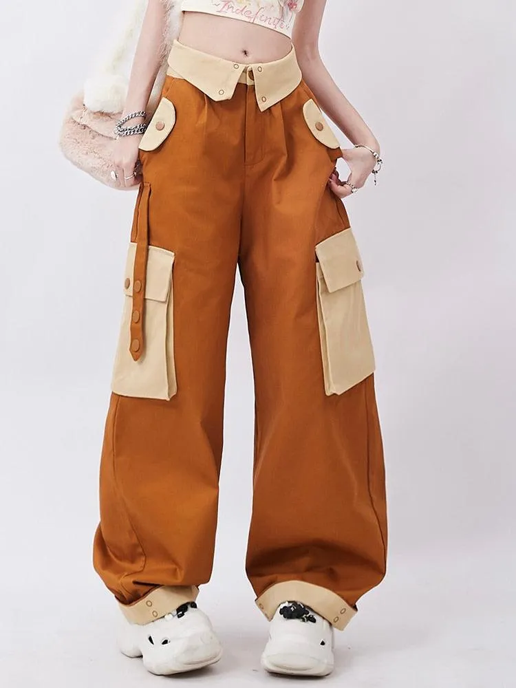 Orange Wide Leg Cargo Pants