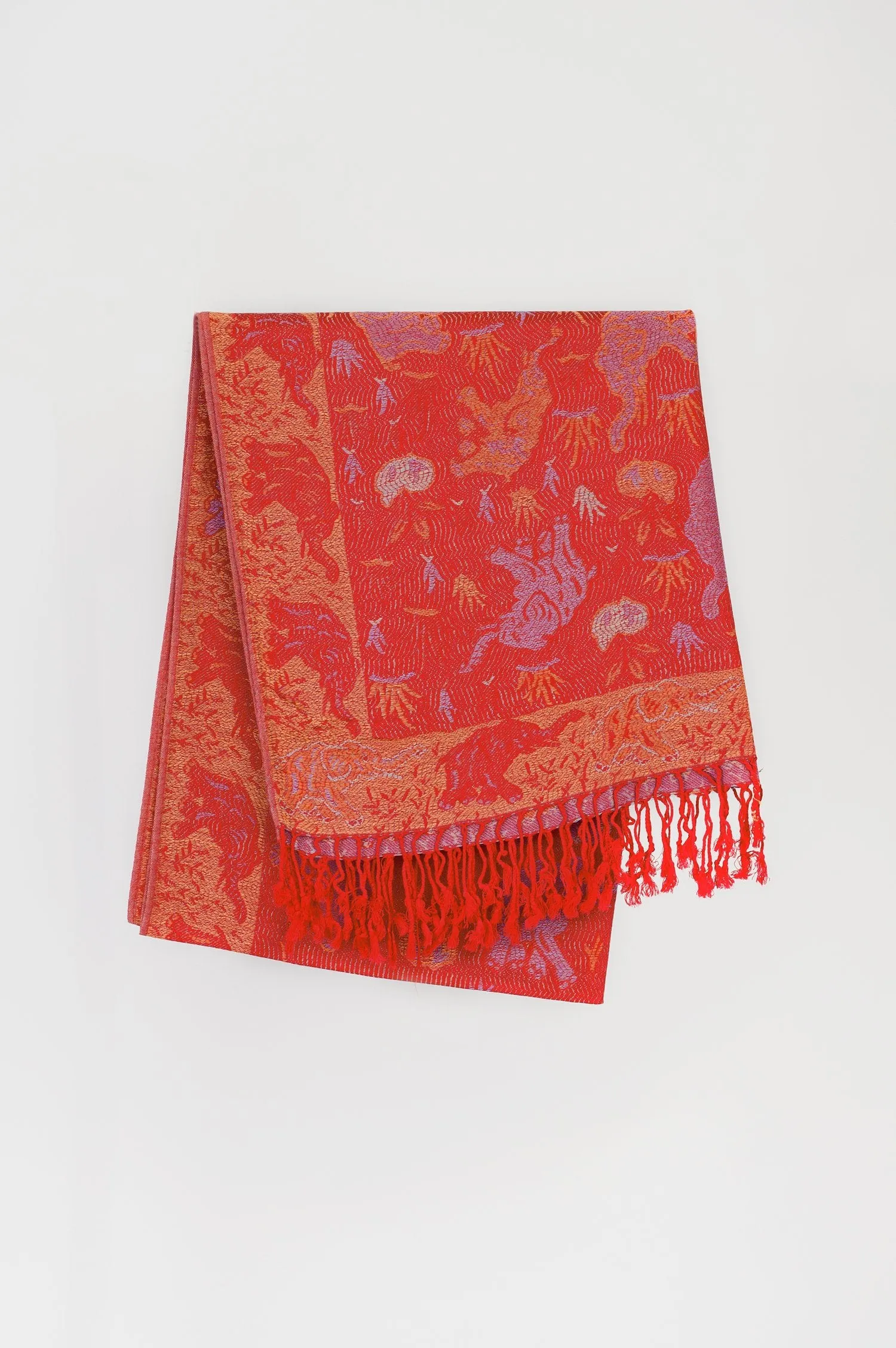 Pashmina Scarf, Orange Elephants